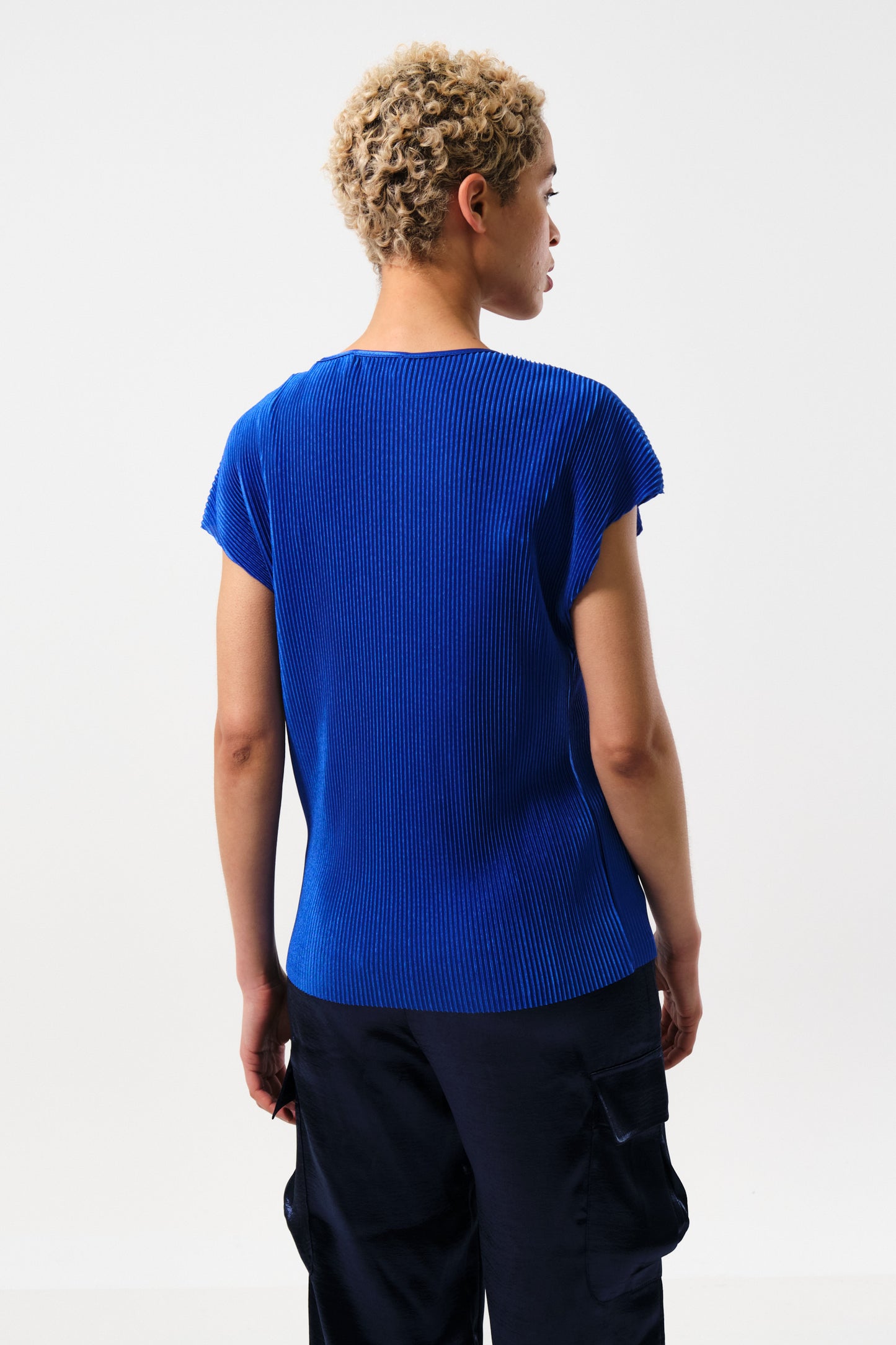 Korine Pleated Short Sleeve Top - Cobalt