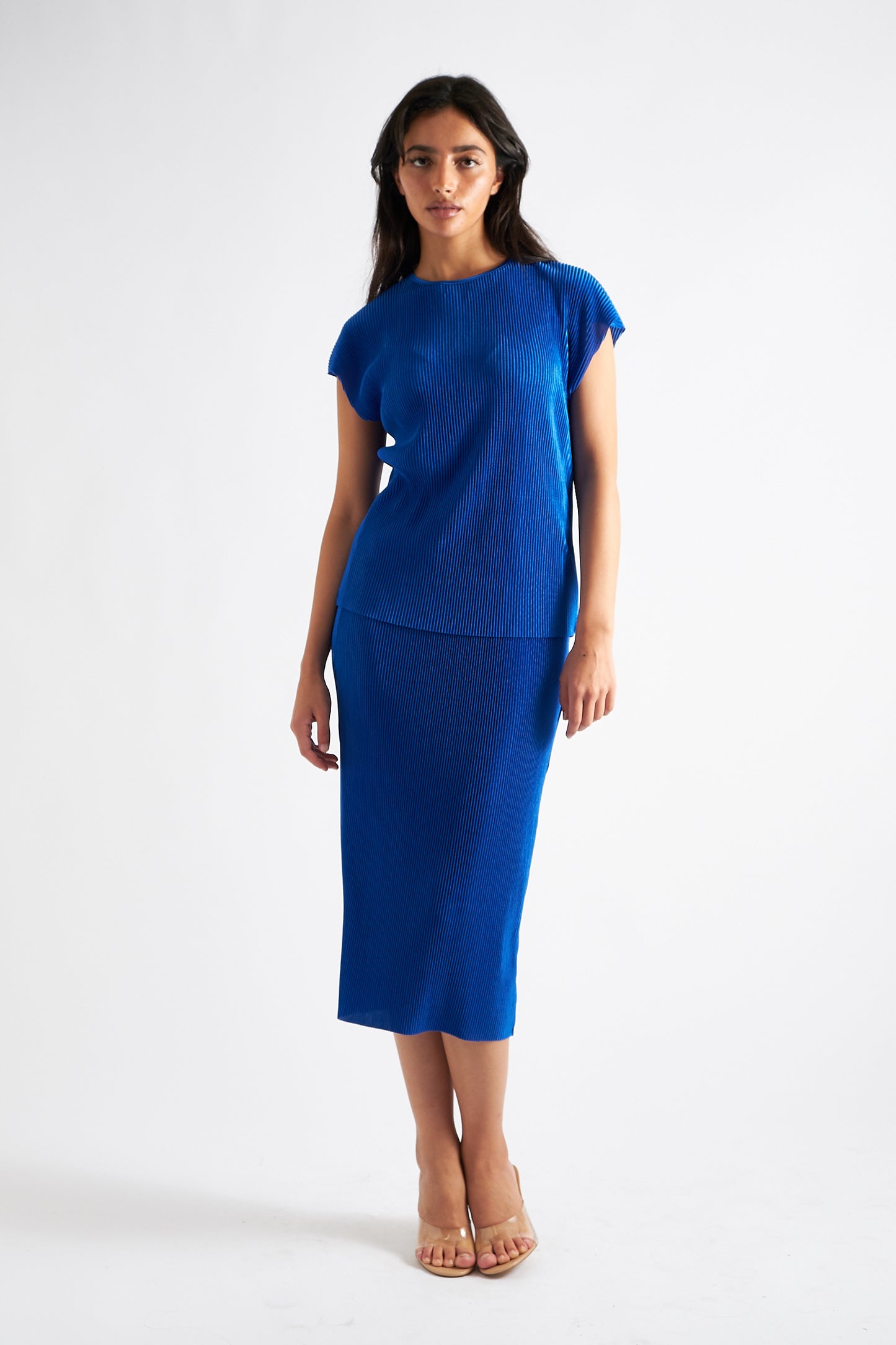 Korine Pleated Short Sleeve Top - Cobalt