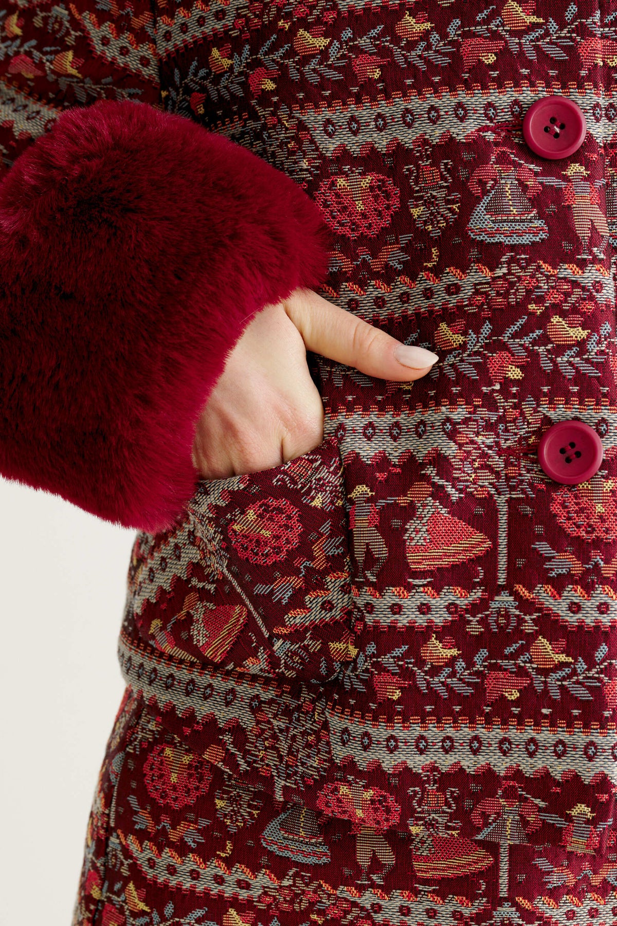 Kent Heirloom Fur Trim Cropped Jacket - Wine