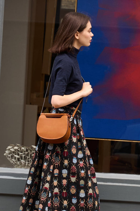 Jones Tan Wooden Handle Saddle Crossbody