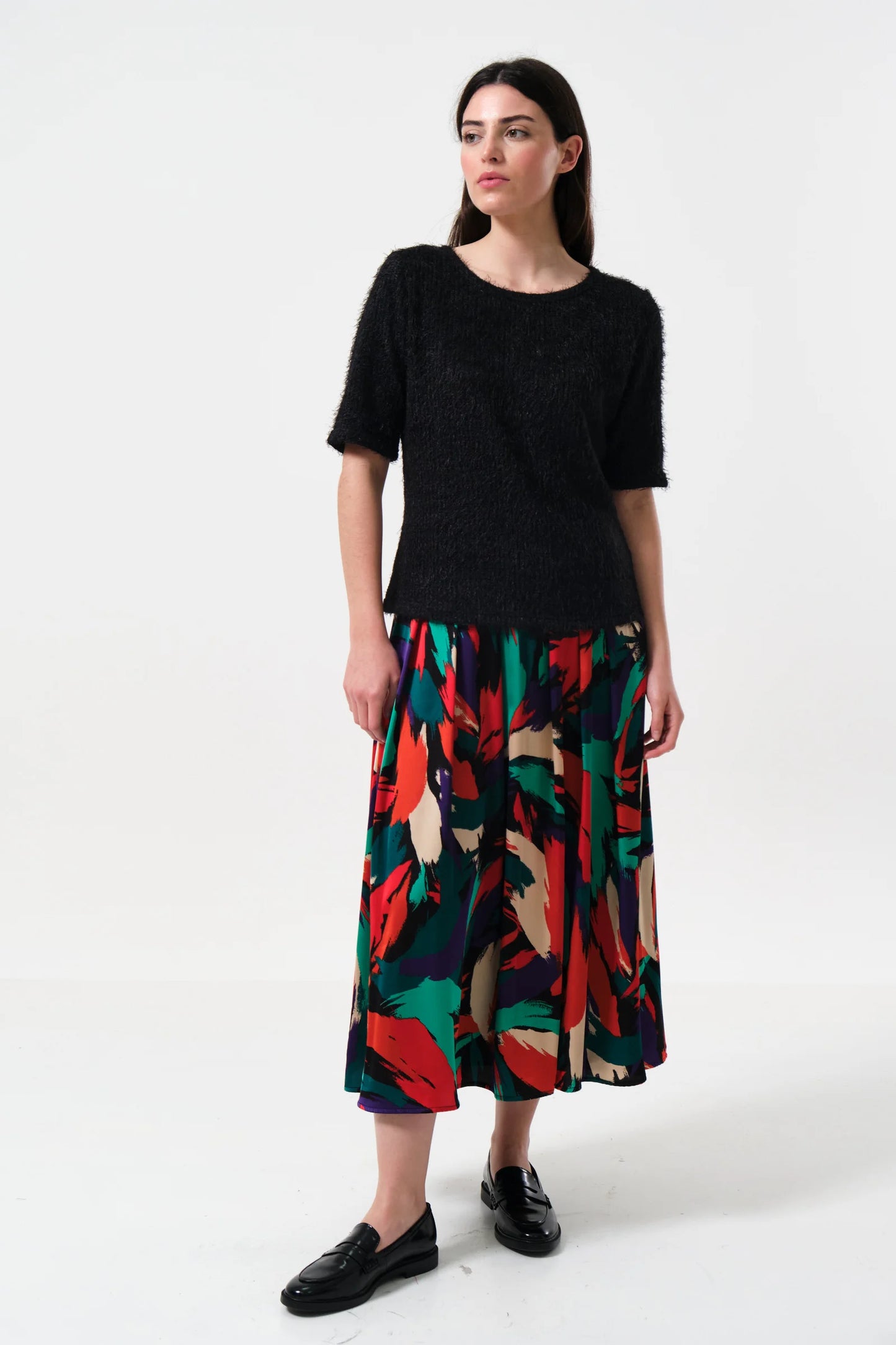 Laureen Eyelash Rib Short Sleeve Jumper - Black