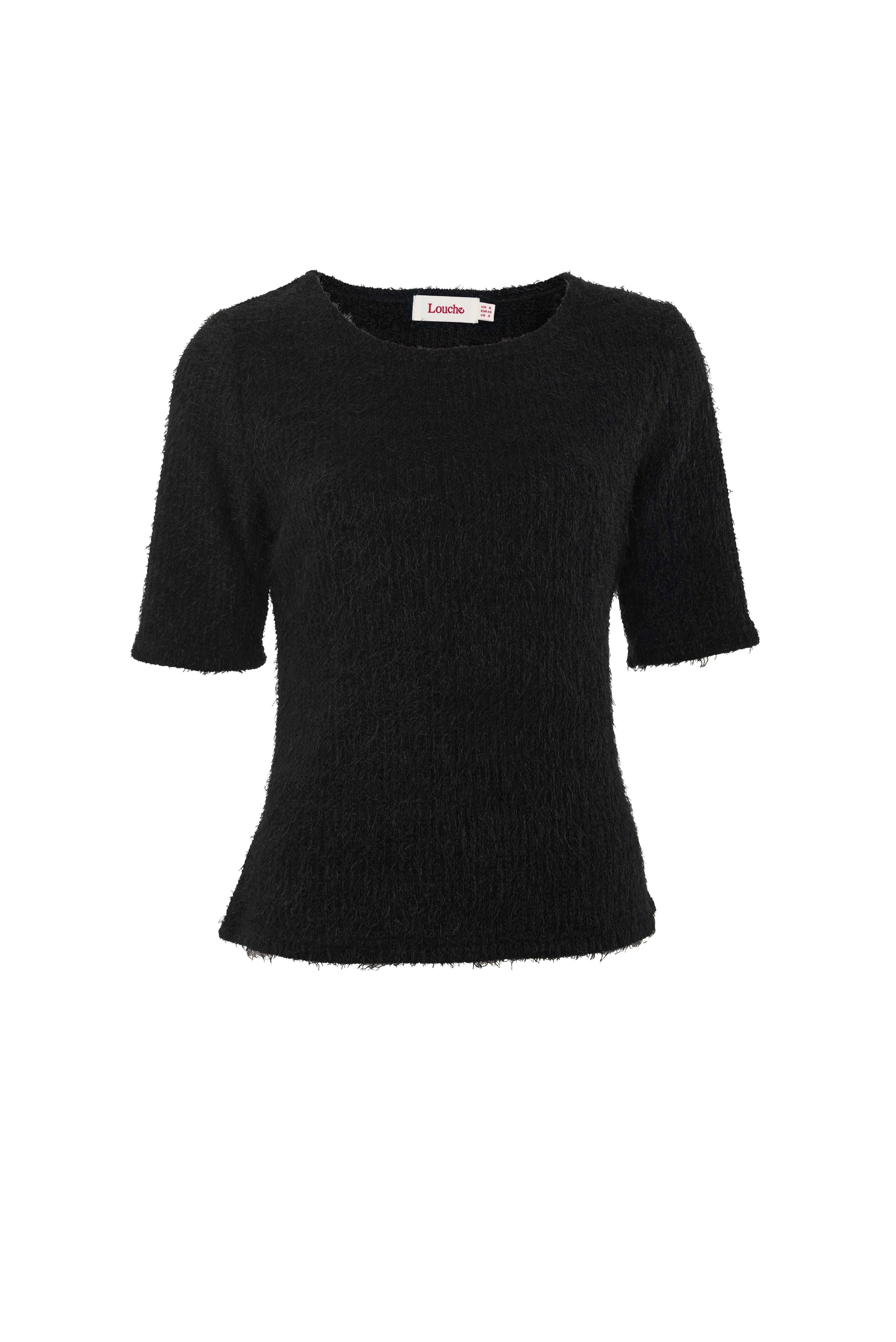 Laureen Eyelash Rib Short Sleeve Jumper - Black - Styled