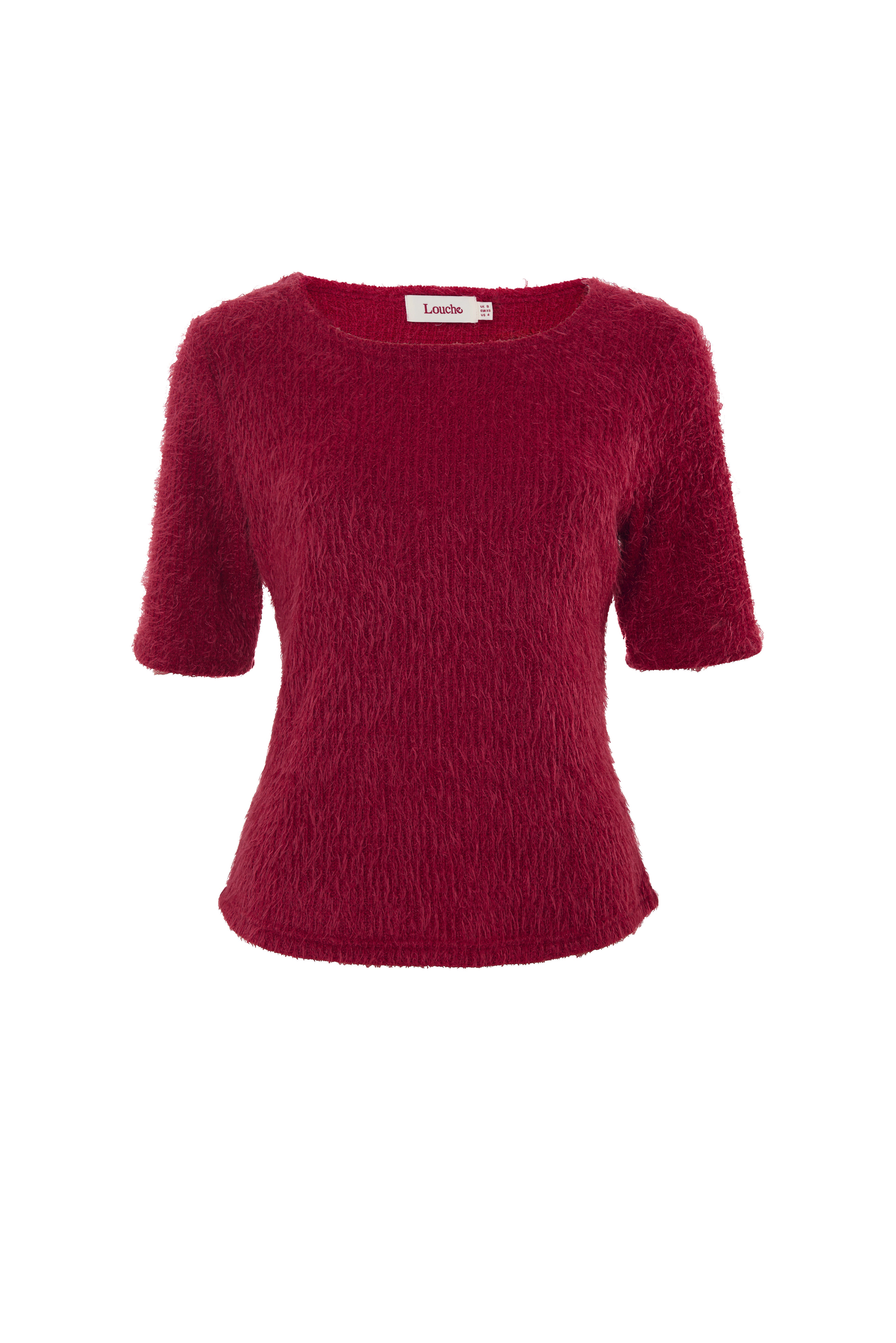 Laureen Eyelash Rib Short Sleeve Jumper - Red - Styled