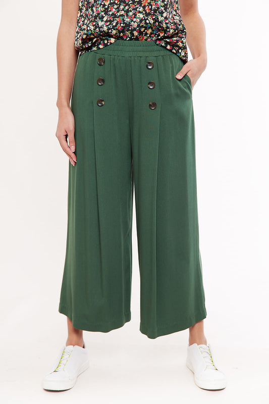 Laurena Wide Leg Cropped Trouser - Green