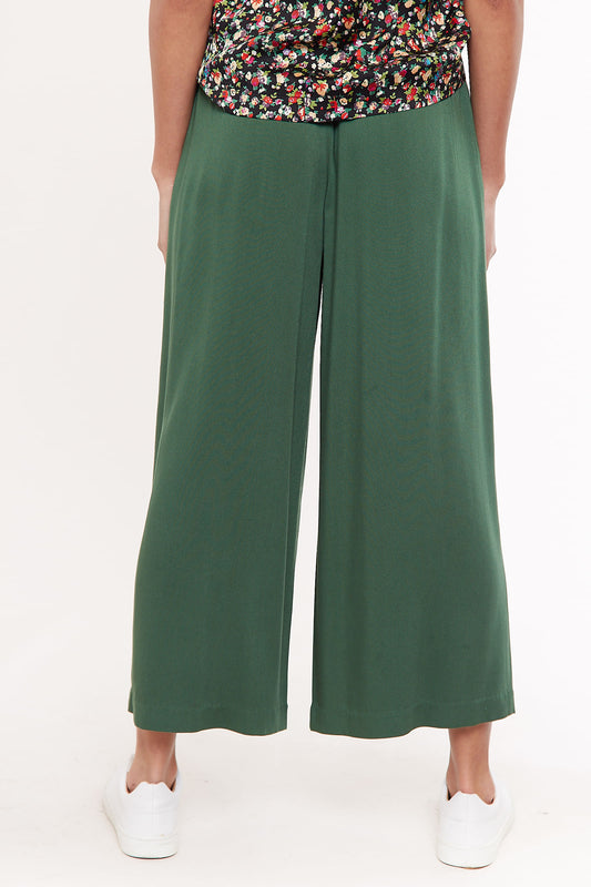 Laurena Wide Leg Cropped Trouser - Green