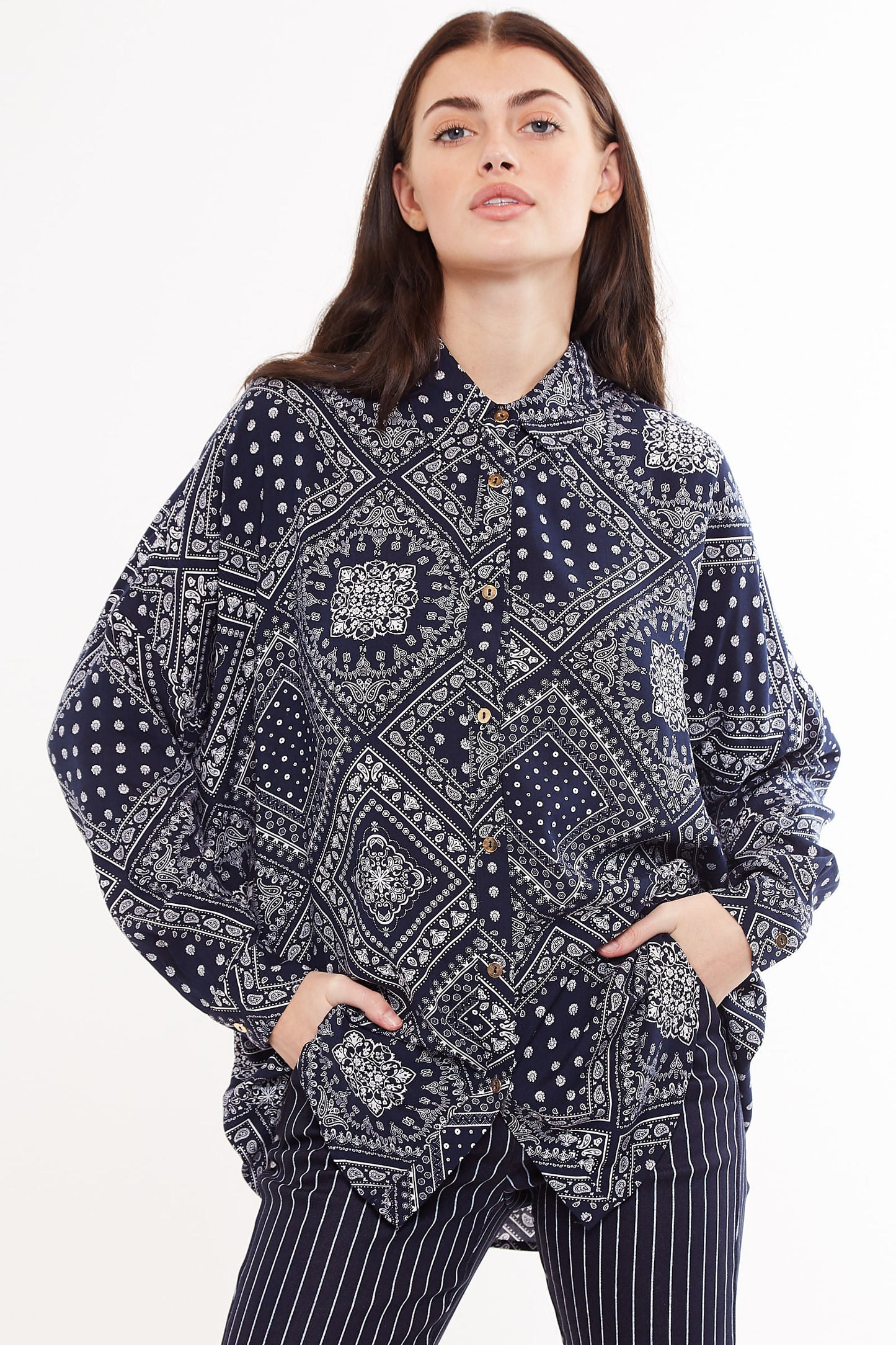 Louche Layla Bandana Print Oversized Long Sleeve Shirt