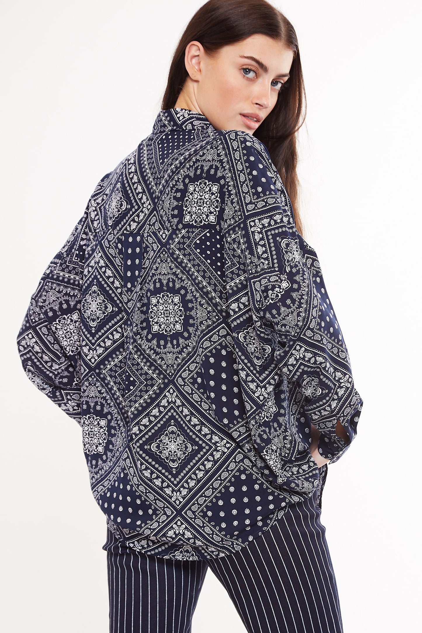 Louche Layla Bandana Print Oversized Long Sleeve Shirt