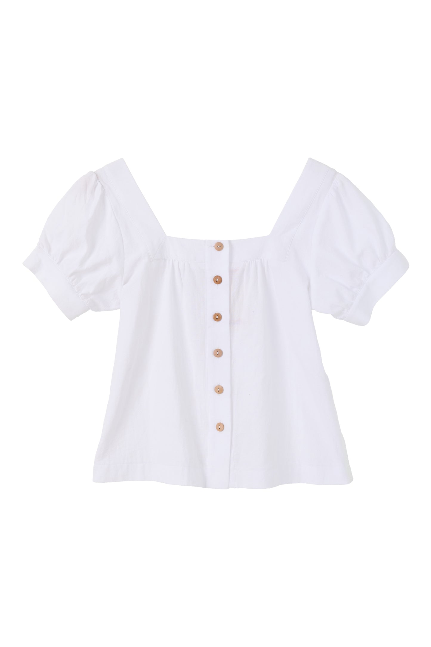 Lea Recycled Cotton Square Neck Short Sleeve White Blouse