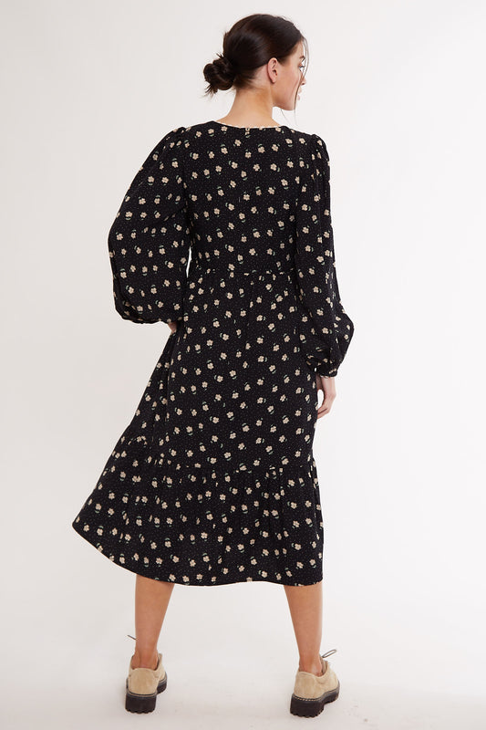 Louche Lilianne Anemone Print Mini Tiered Long Sleeve Dress