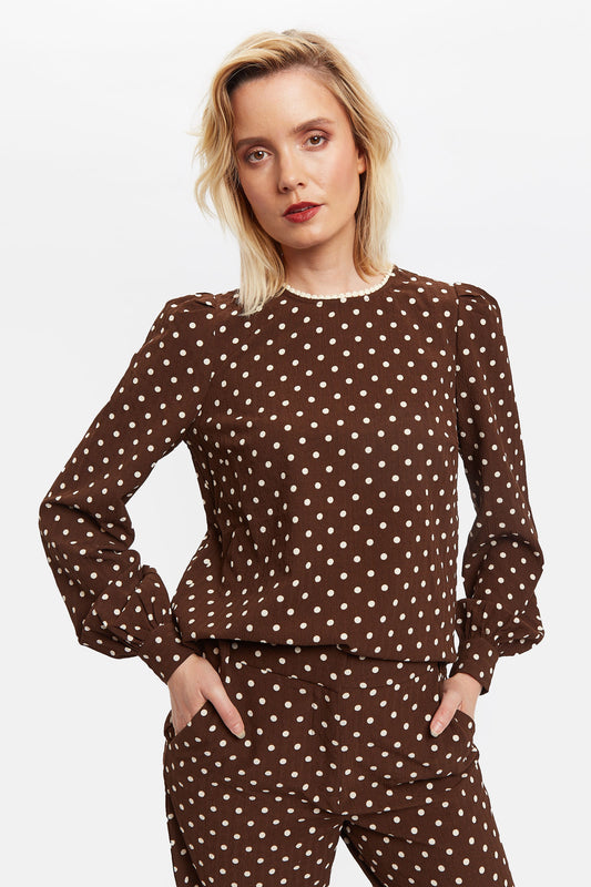 Louche Lima Pretty Woman Print Long Sleeve Blouse