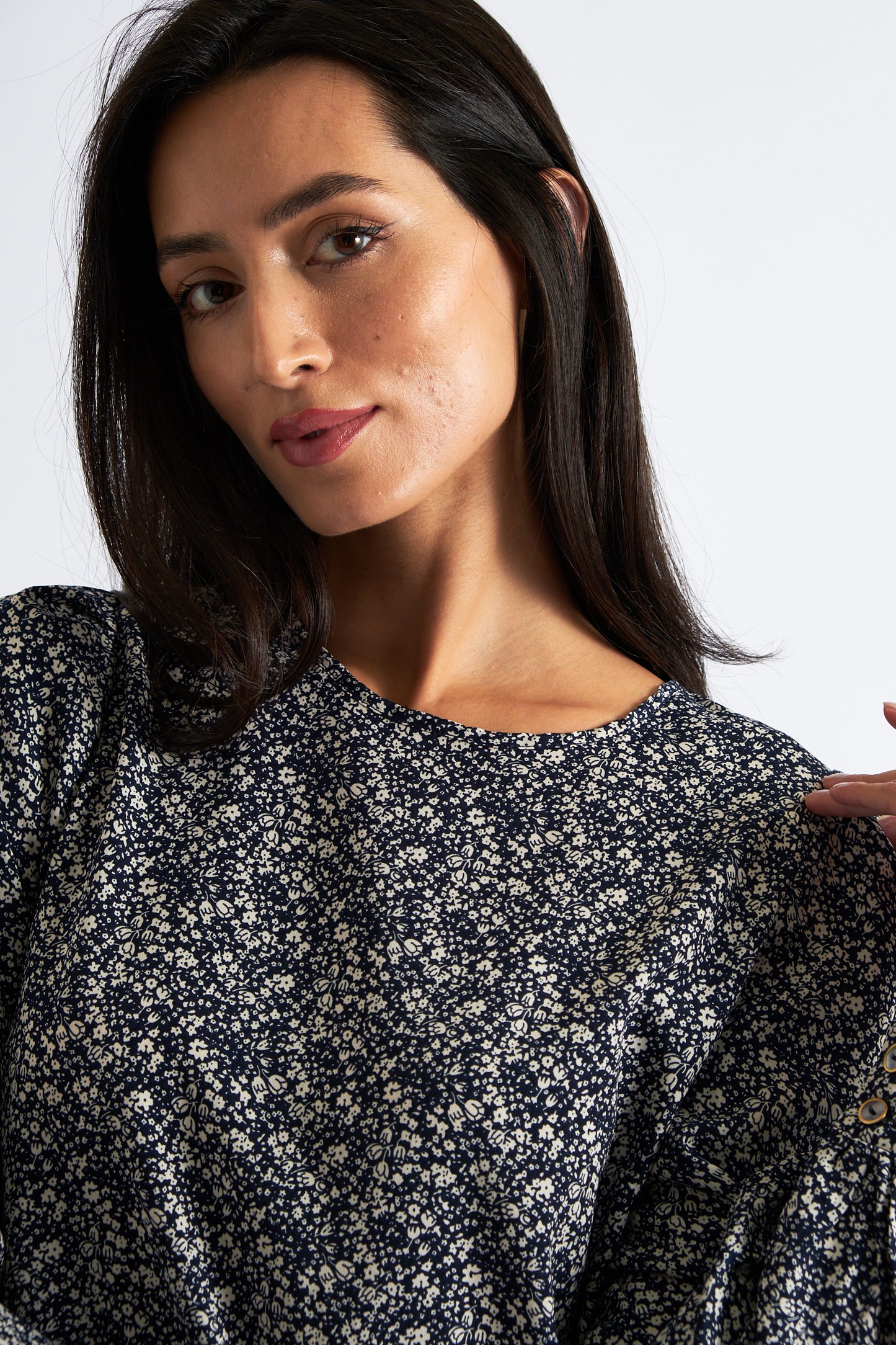 Lima Micro Flower Blouse Navy