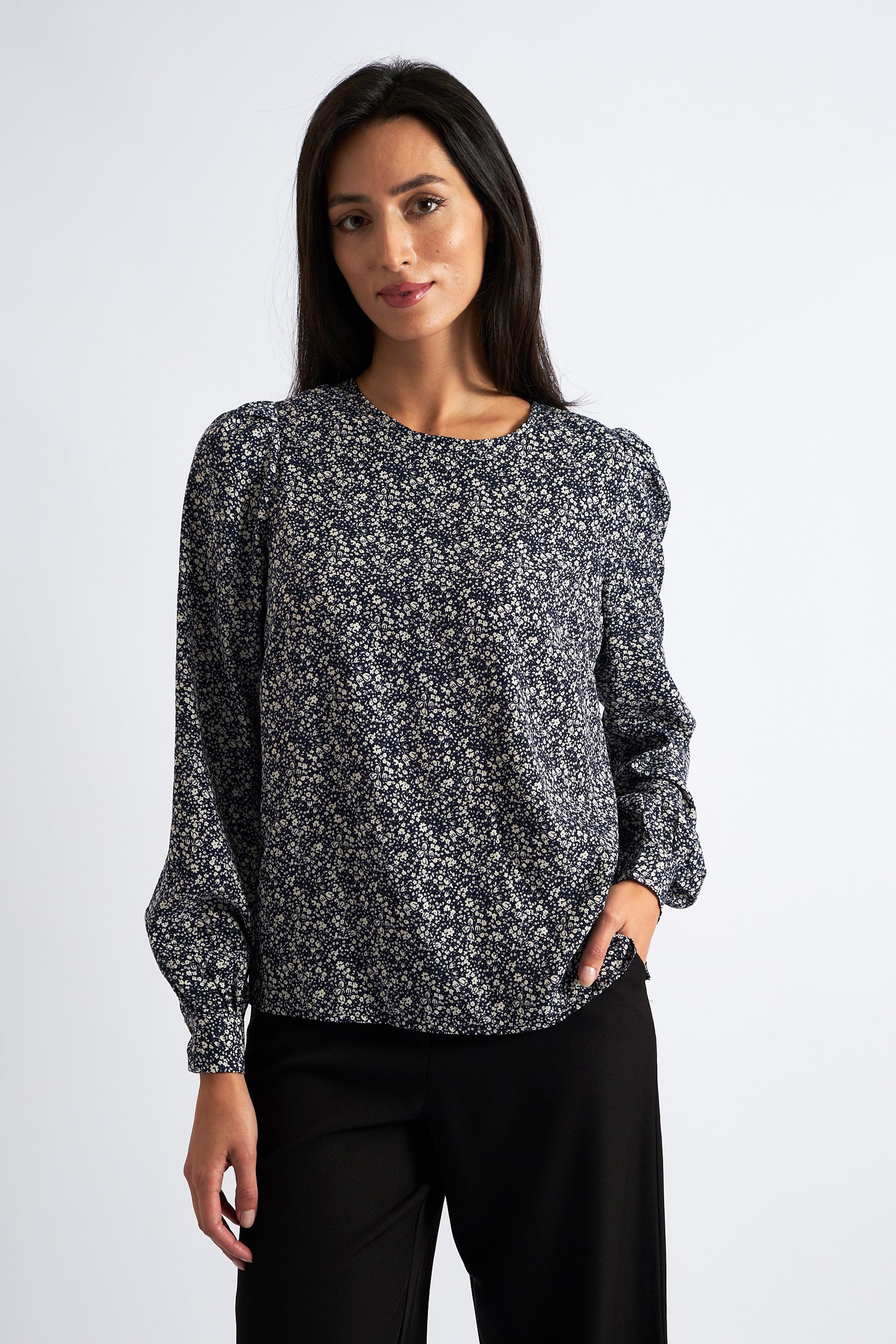 Lima Micro Flower Blouse Navy