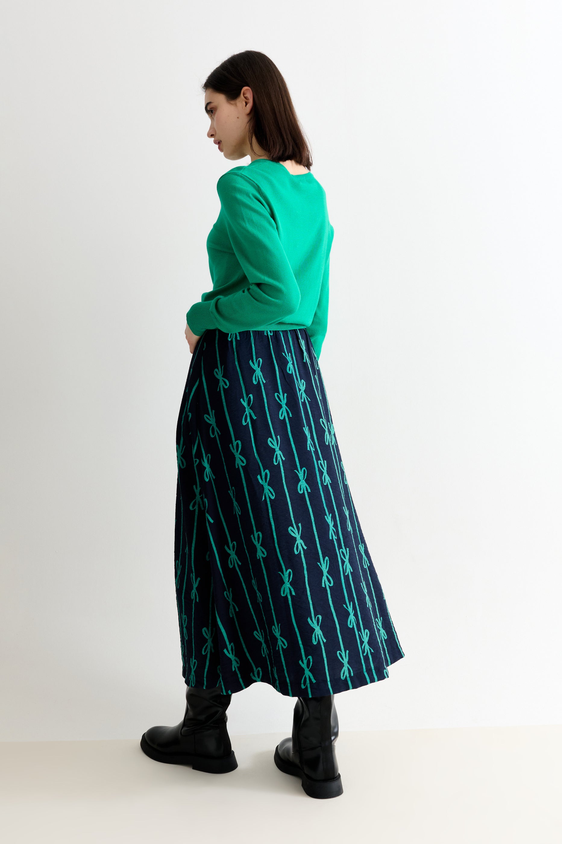 Lizea Tie Up Midi Skirt - Navy