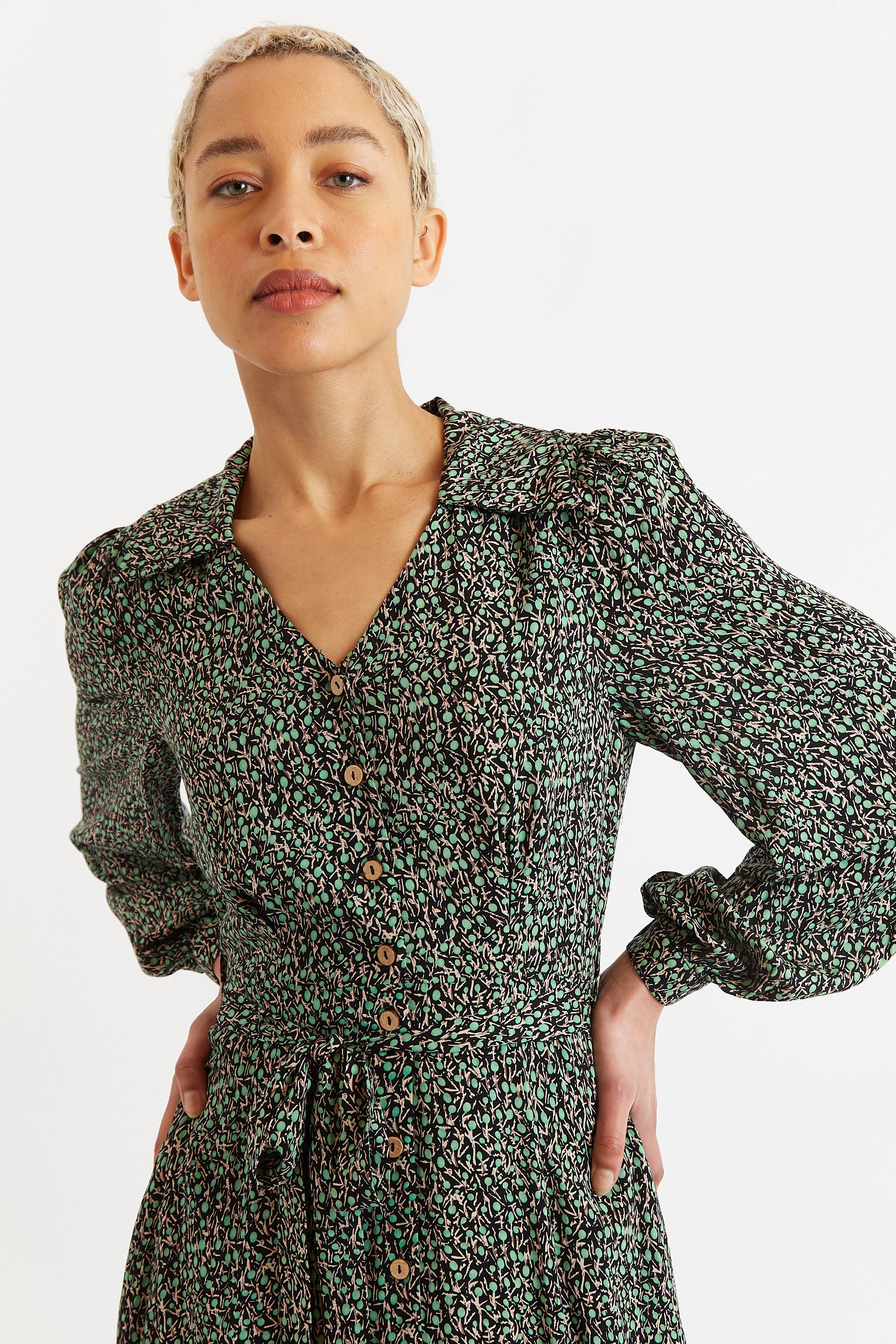 Loria Sugar Plum Print Midi Shirt Dress