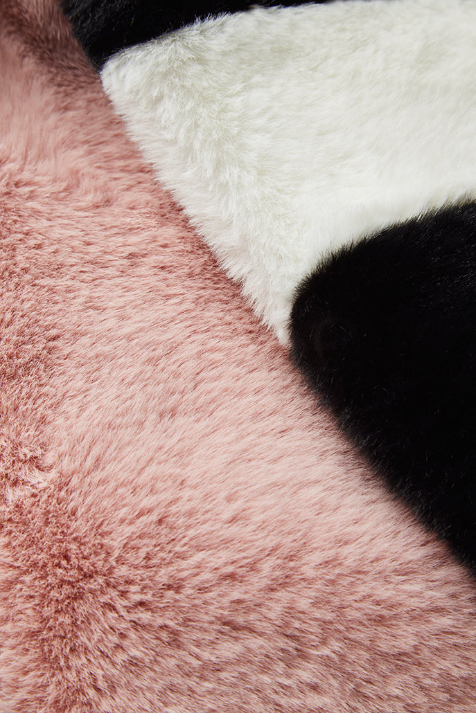 Lotan Pink, Black and White Faux fur Scarf - Styled
