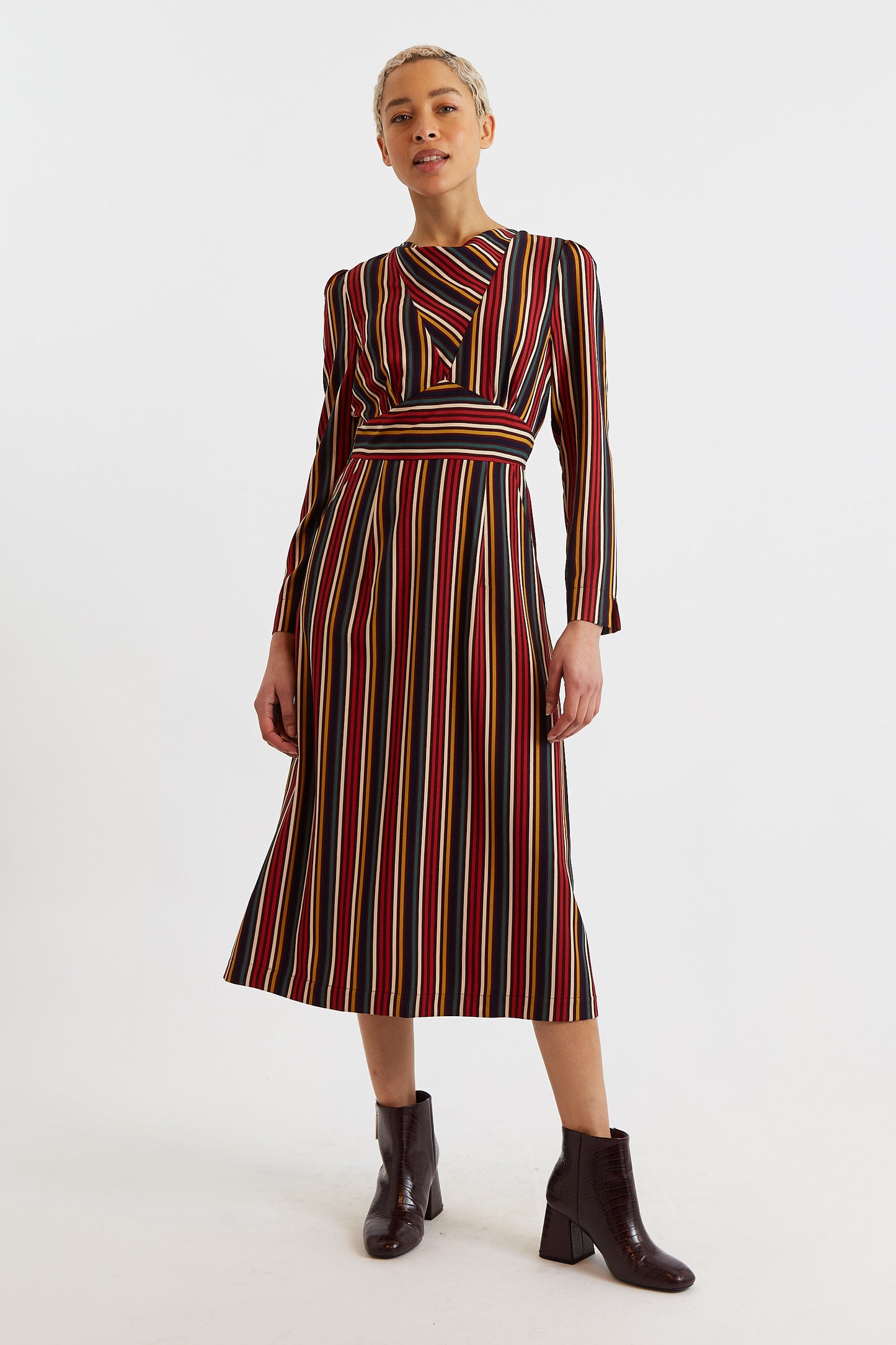 Lua Winter Stripe Long Sleeve Midi Dress