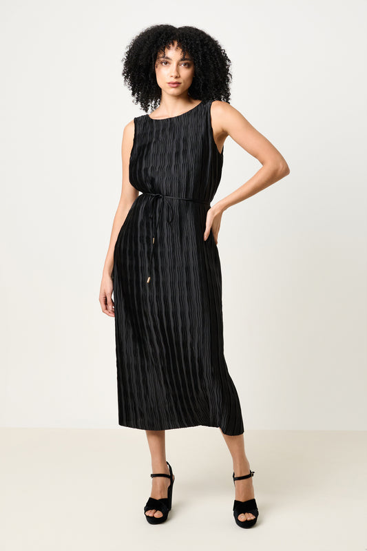 Lumina Pleat Surprise Sleeveless Midi Dress - Black