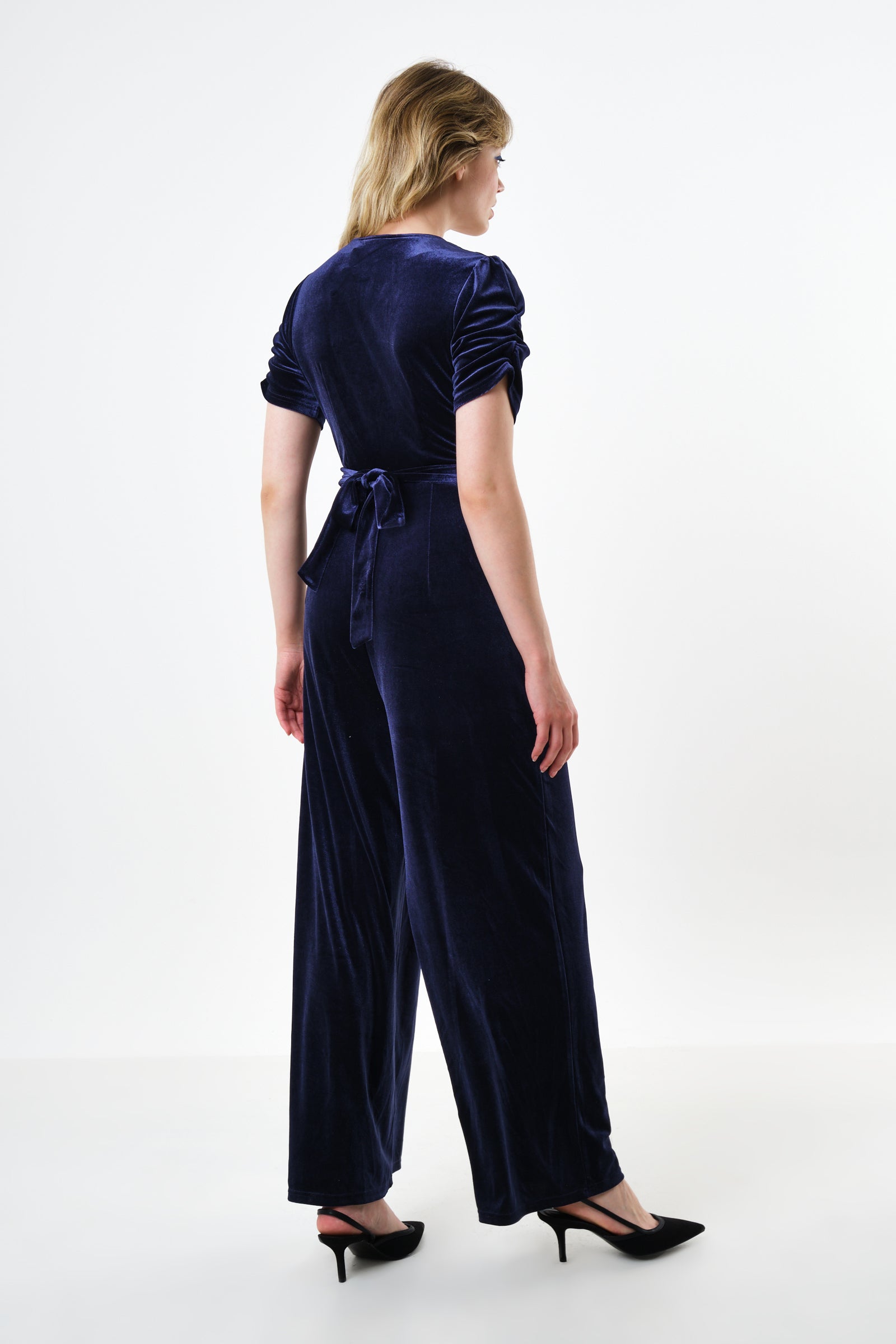 Lyes Velvet Short Sleeved Jumpsuit - Navy