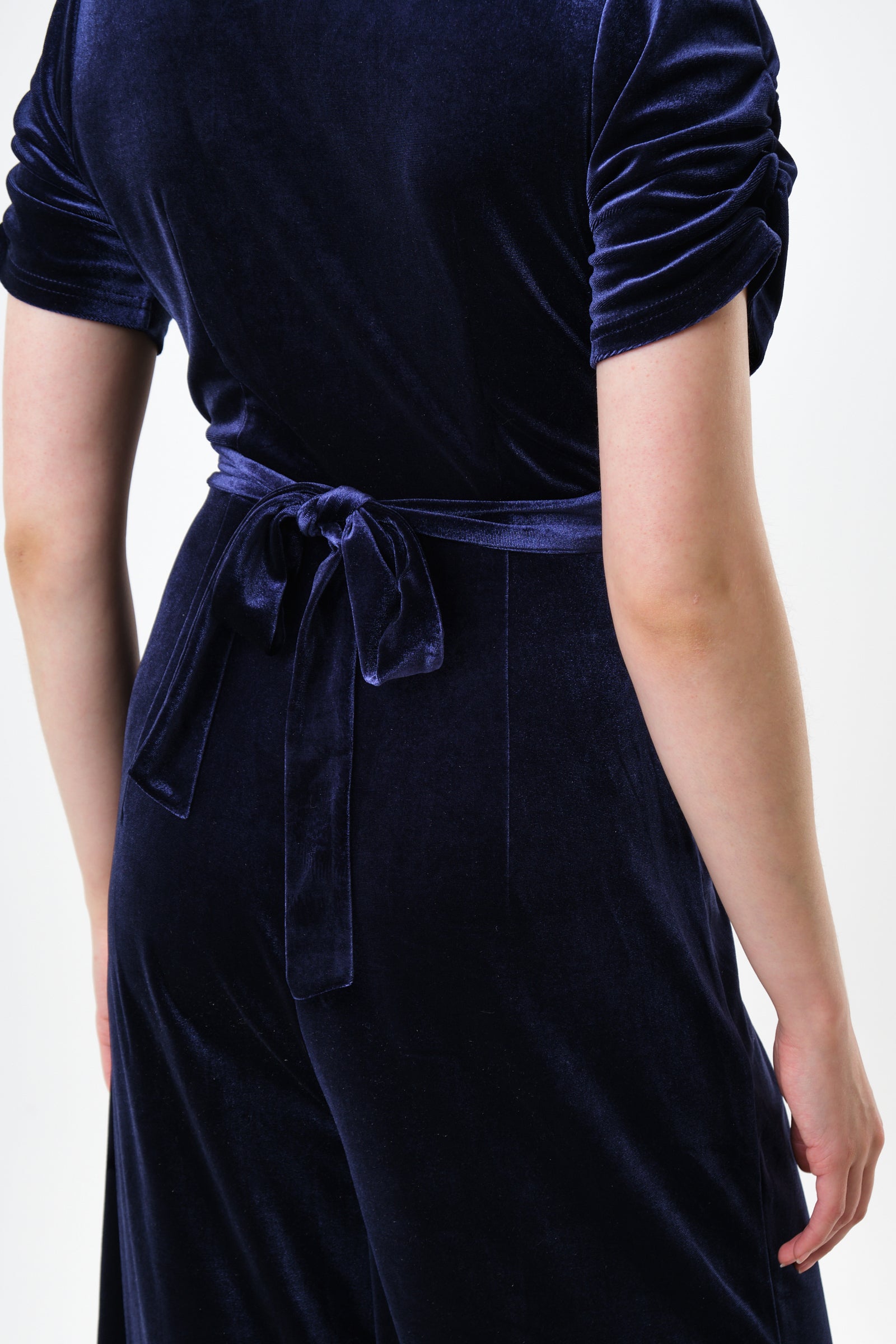 Lyes Velvet Short Sleeved Jumpsuit - Navy - Detail 3
