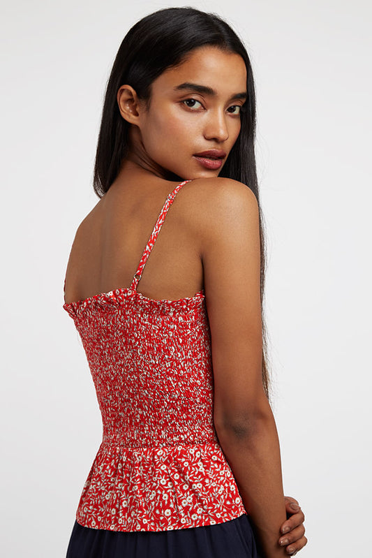 Lyse Shrubbery Print Smocked Bodice Strappy Top