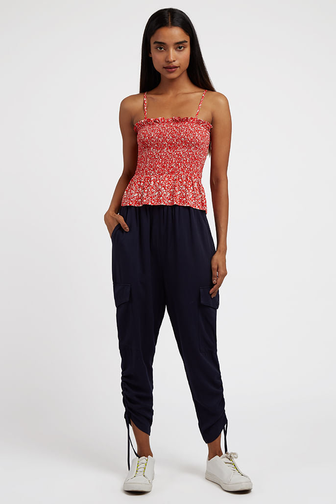 Lyse Shrubbery Print Smocked Bodice Strappy Top
