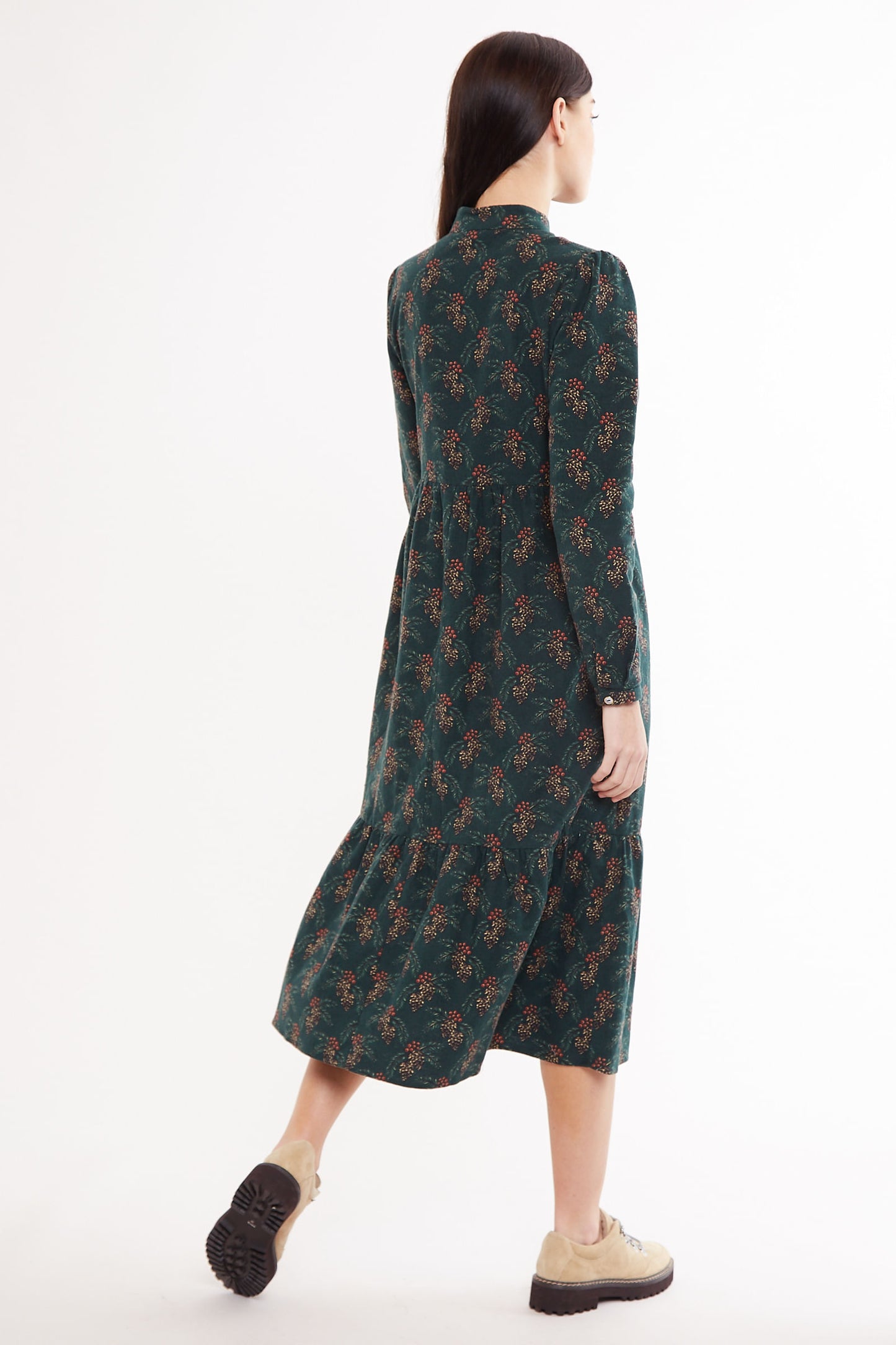 Louche Macha Pine Cone Print Long Sleeved Tiered Midi Dress