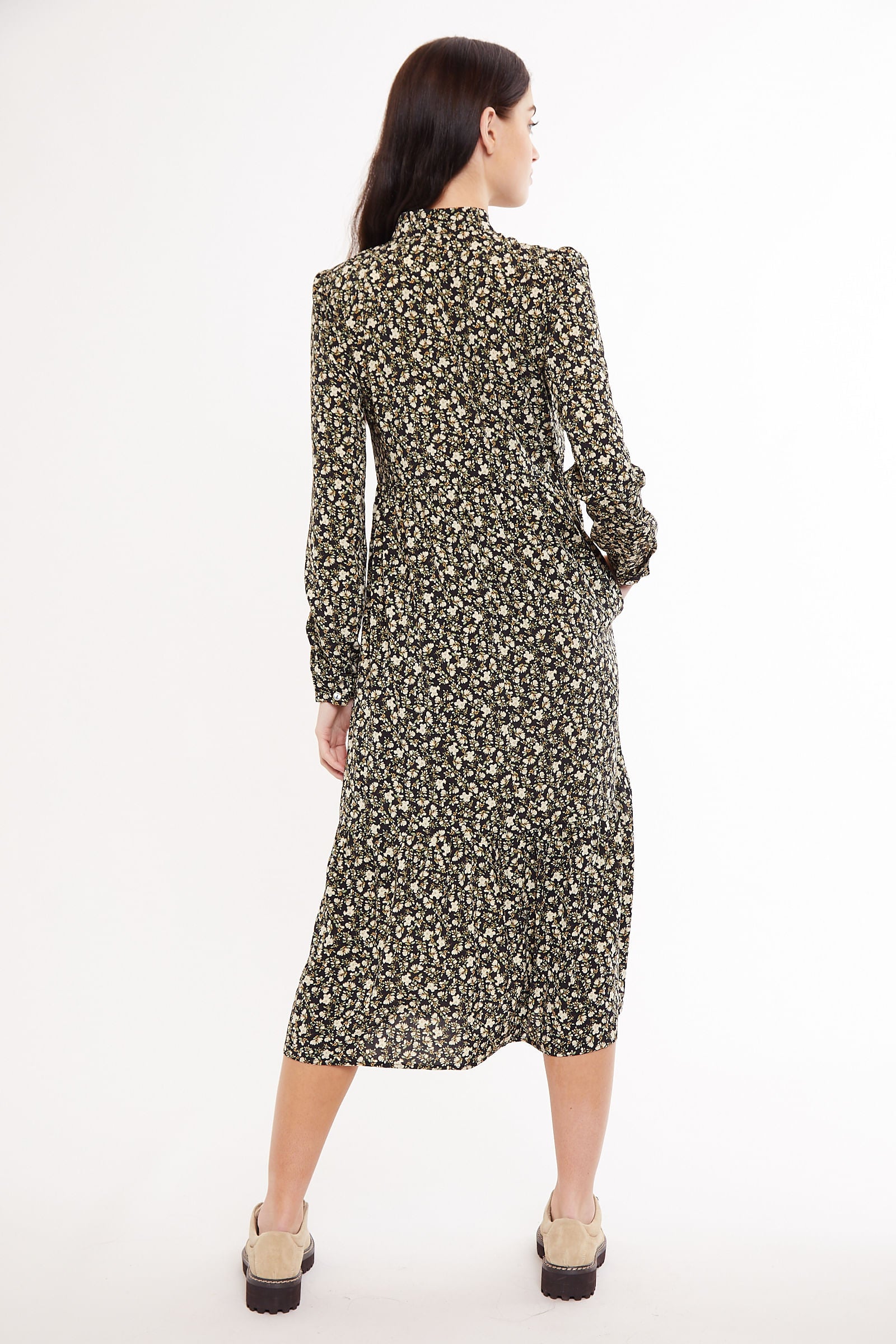 Macha Winter Garden Print Long Sleeved Tie Midi Dress - Detail 1