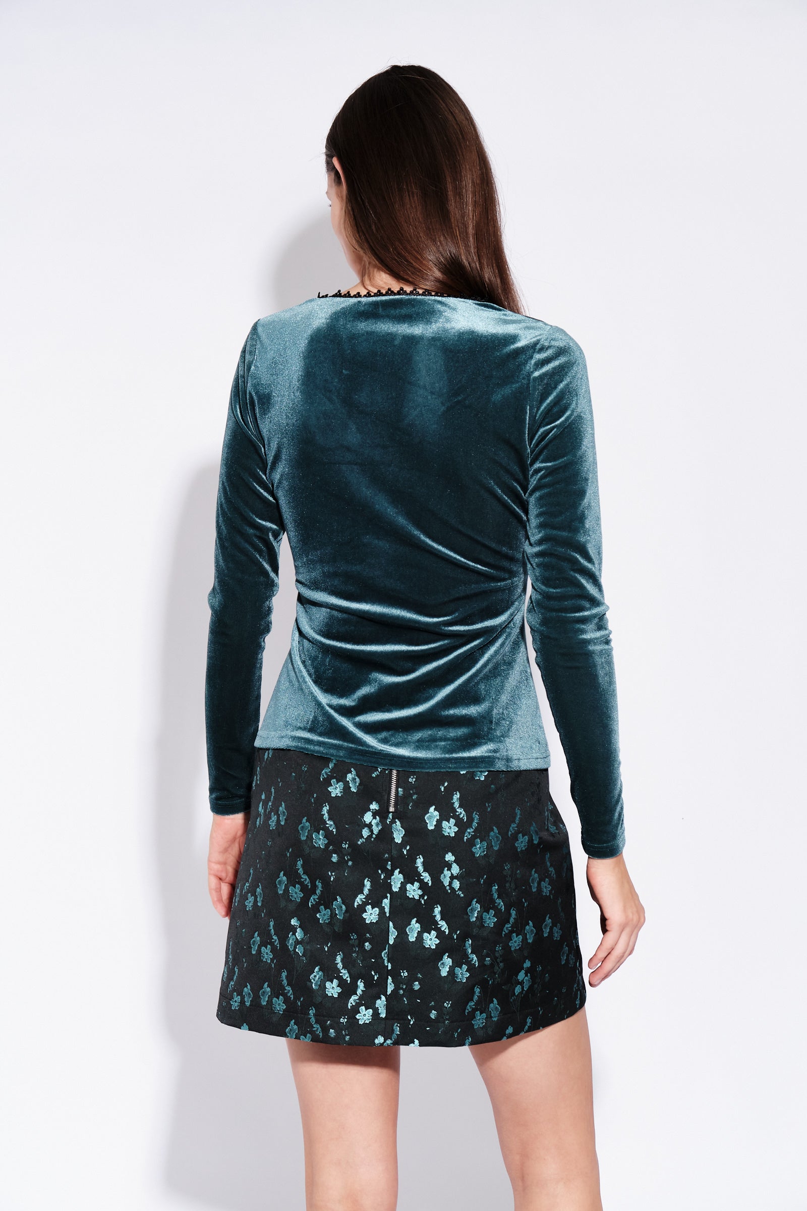 Maeko Velvet V Neck Top in Teal