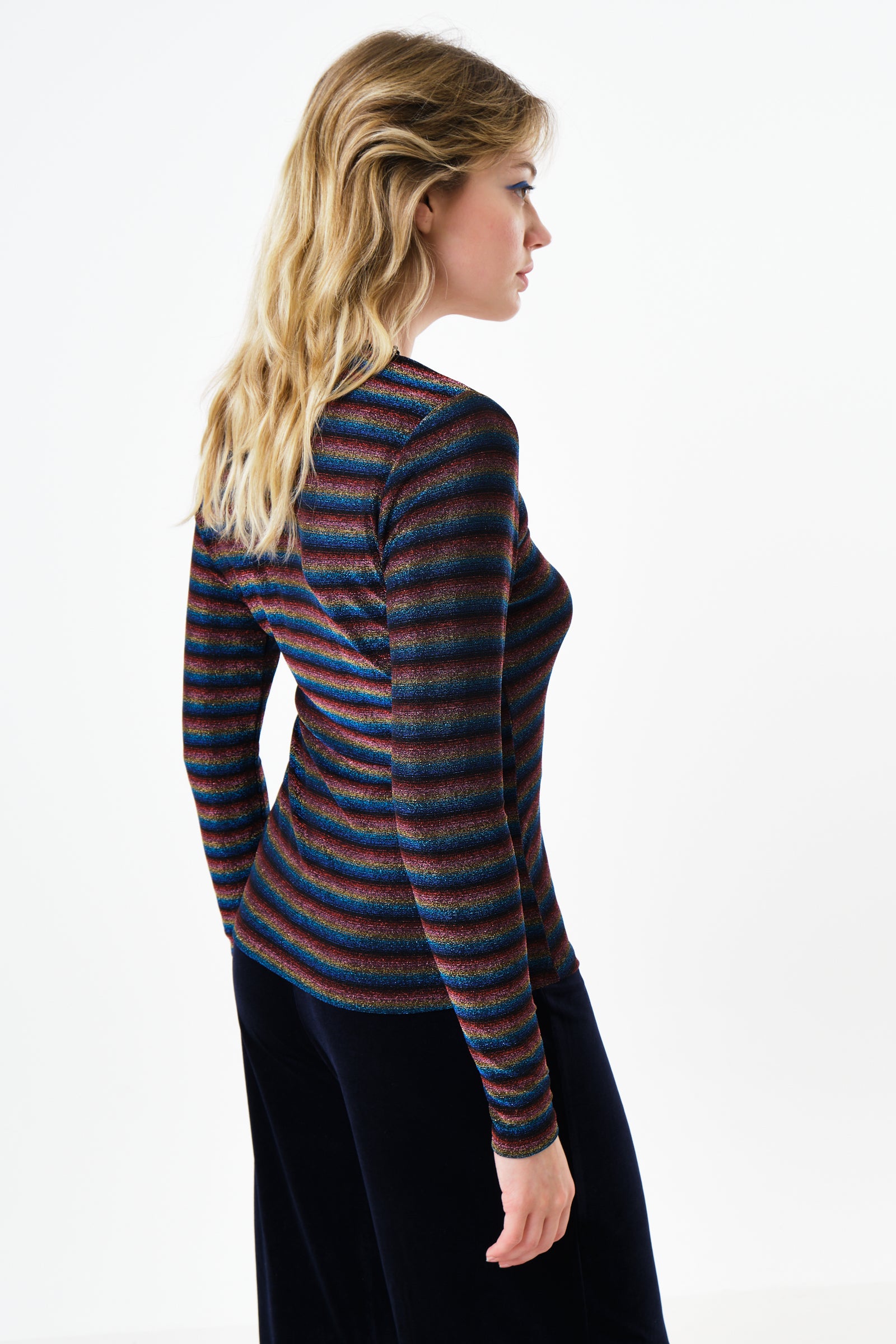 Maeko Sparkle Stripe V-Neck Top - Gold