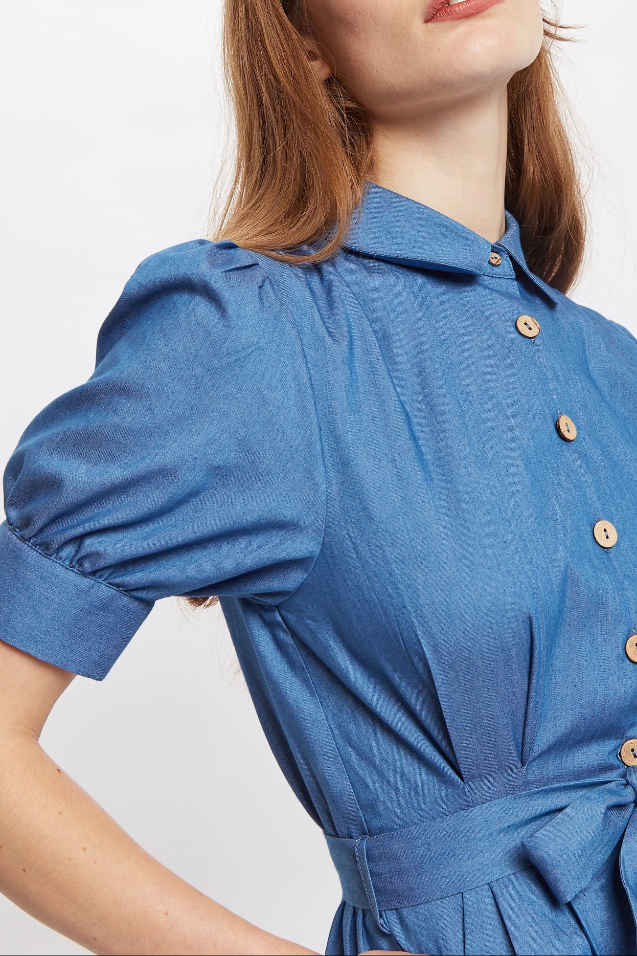 Louche Magda Chambray Short Sleeve Cropped Jumpsuit - Detail 1