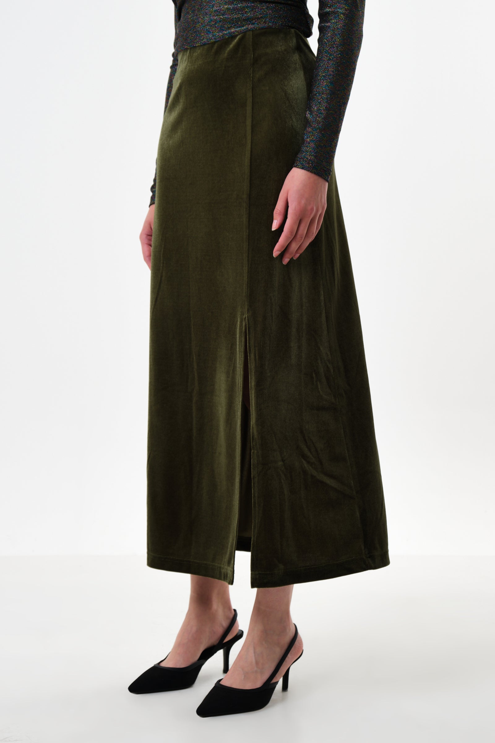 Mahee Velvet Midaxi Skirt - Sage - Detail 3
