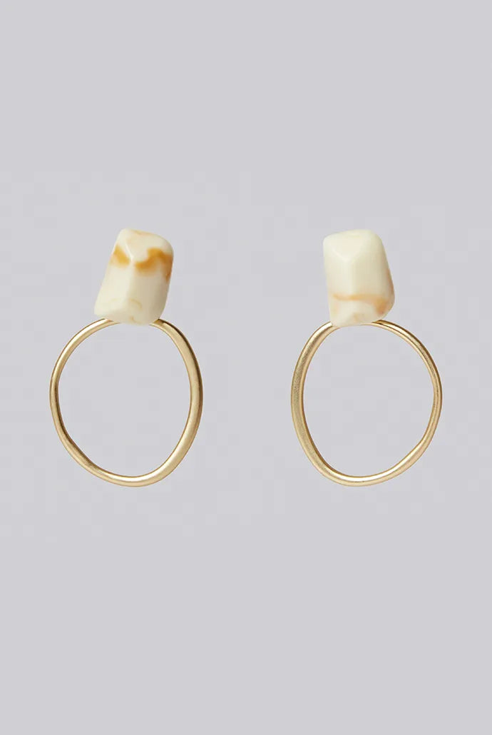 Mahol White Stone Matte Gold Hoop Earrings - Back