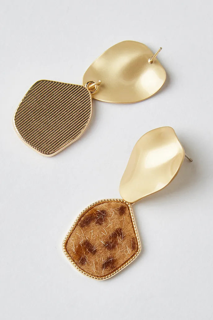 Malachi Matte Gold and Leopard Drop Earrings - Styled