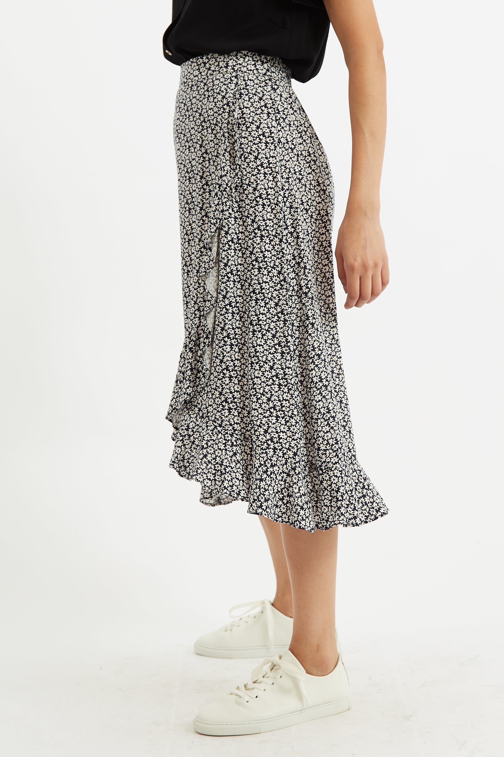 Louche Mara Dazzler Print Frill Midi Skirt - Black - Detail 1