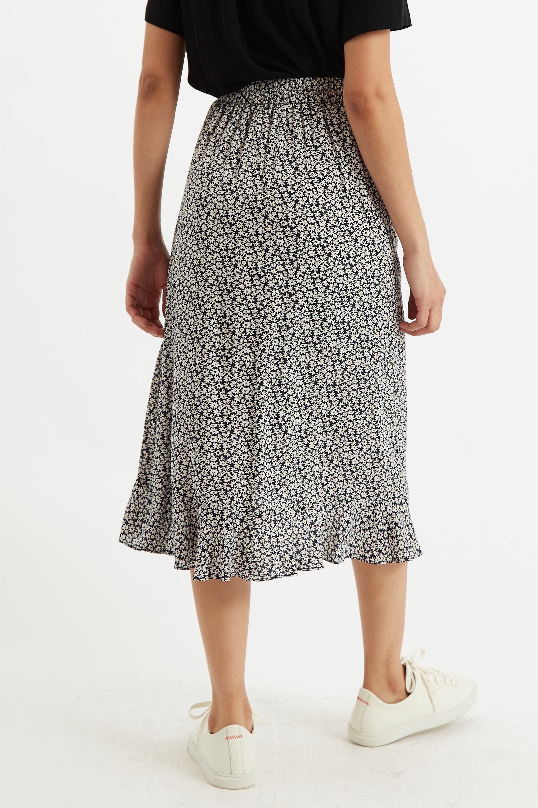 Louche Mara Dazzler Print Frill Midi Skirt - Black