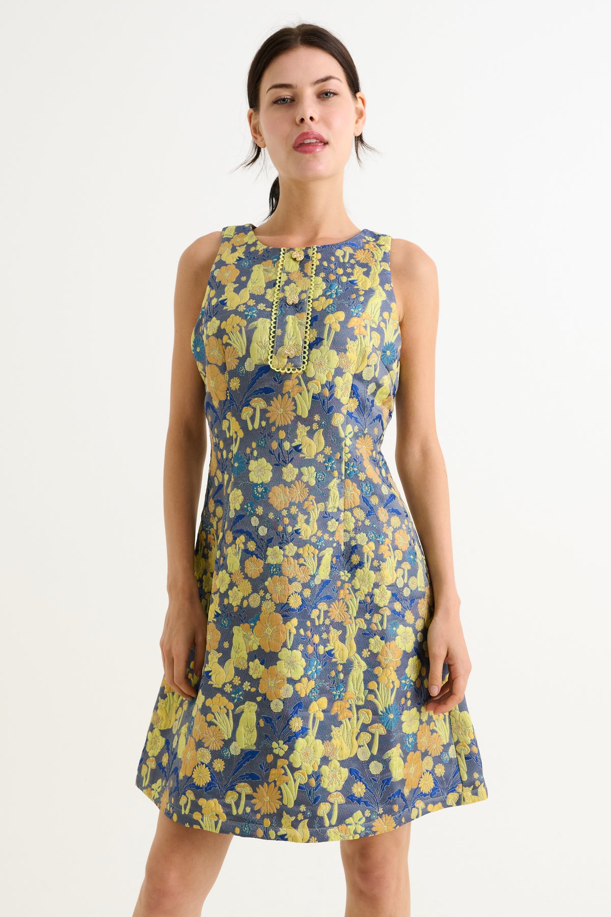 Marcia Fairytale Jacquard A-Line Mini Dress -Yellow