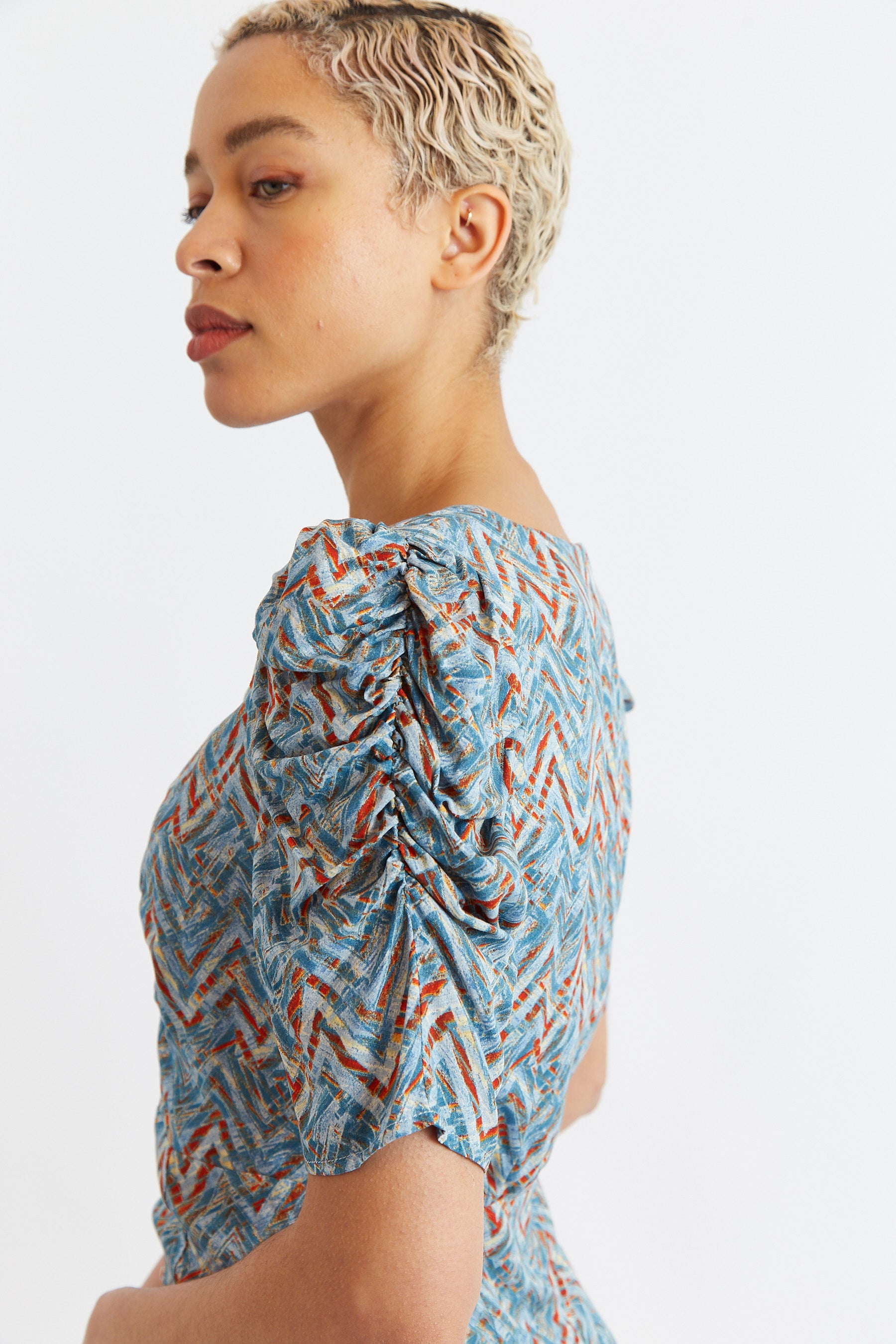 Margot Art Attack Print Mini Tea Dress - Duck Egg - Detail 1