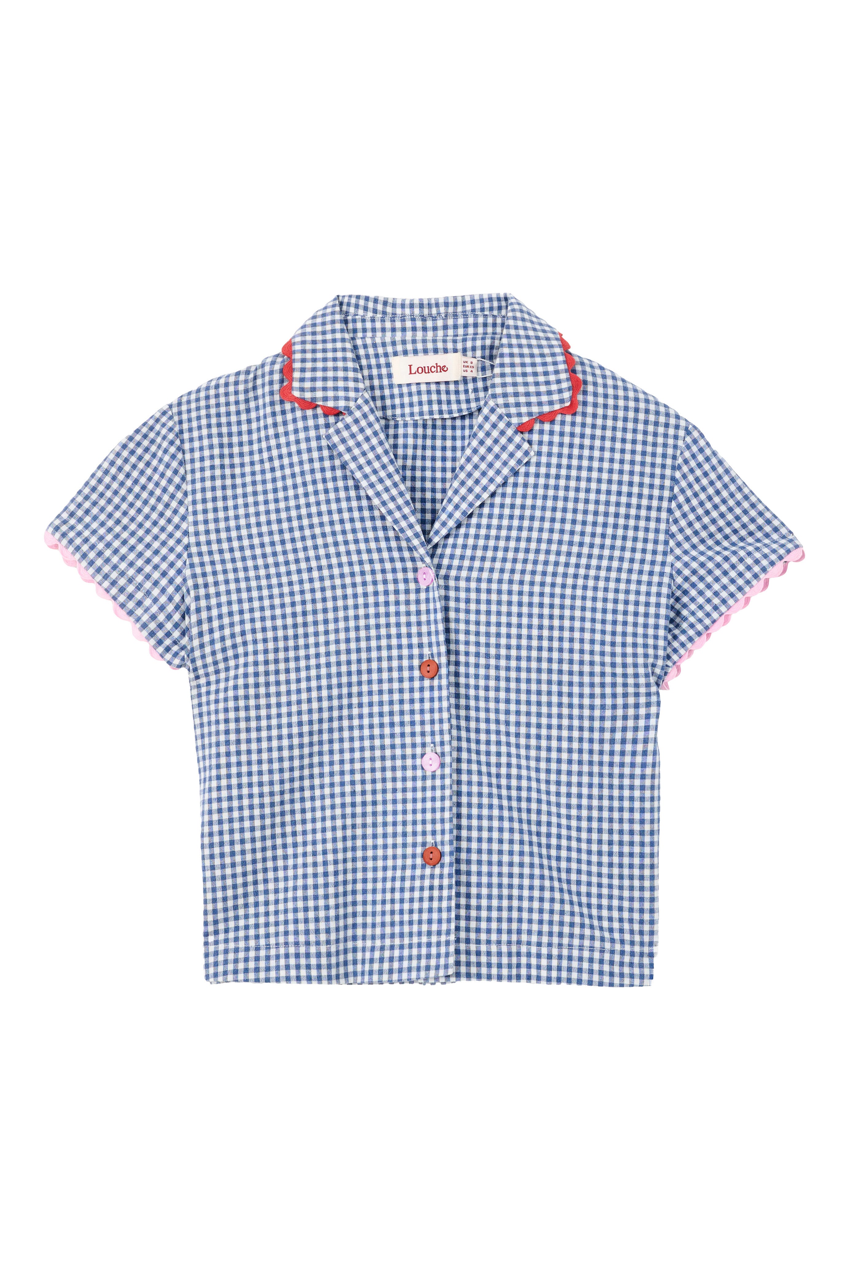 Marika Gingham Ric Rac Trim Resort Shirt - Blue