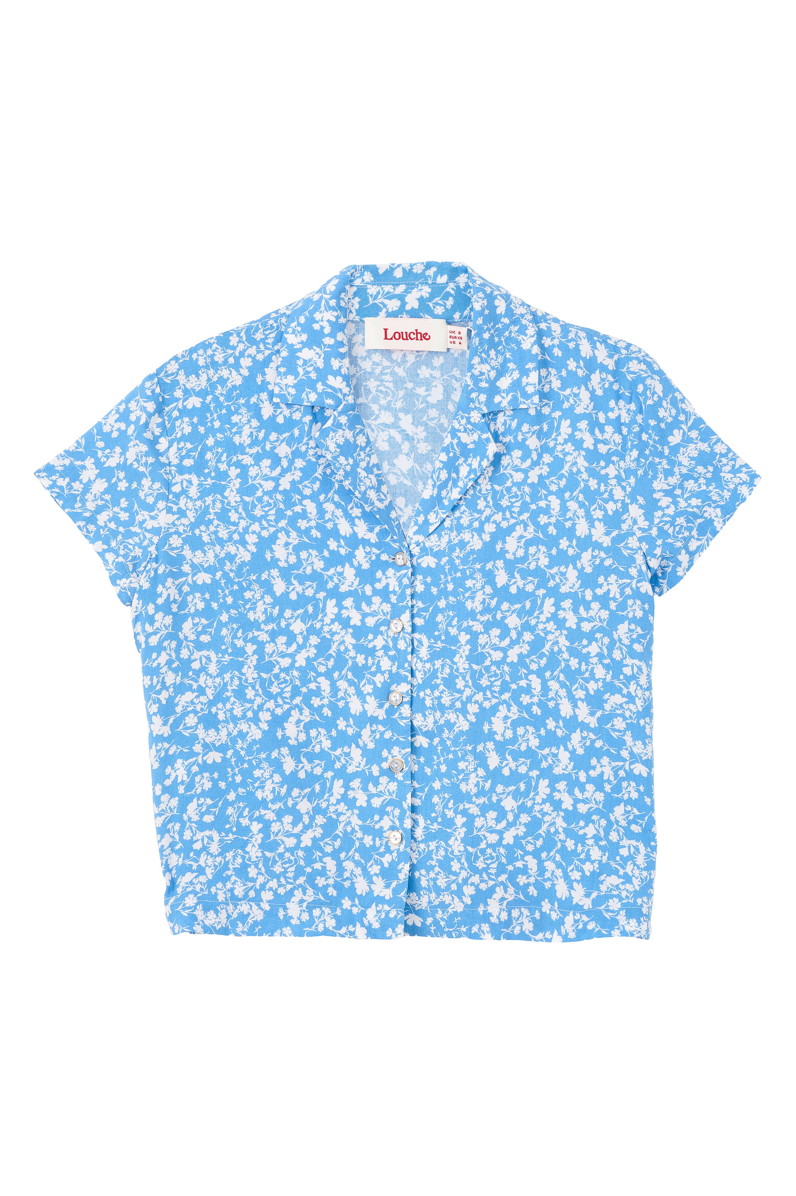 Marika Negative Floral Print Short Sleeve Shirt Blue