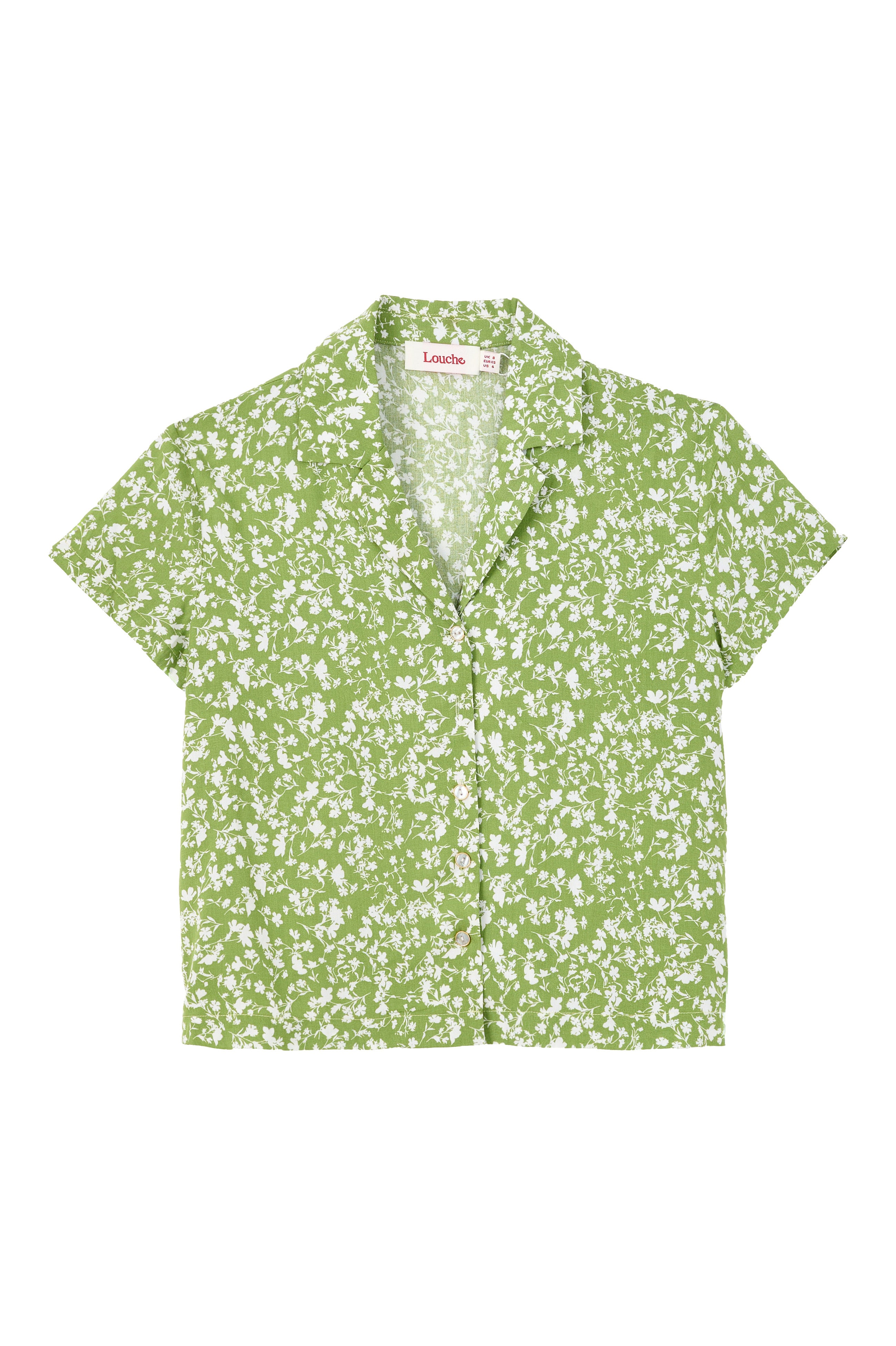 Marika Negative Floral Print Short Sleeve Shirt Green