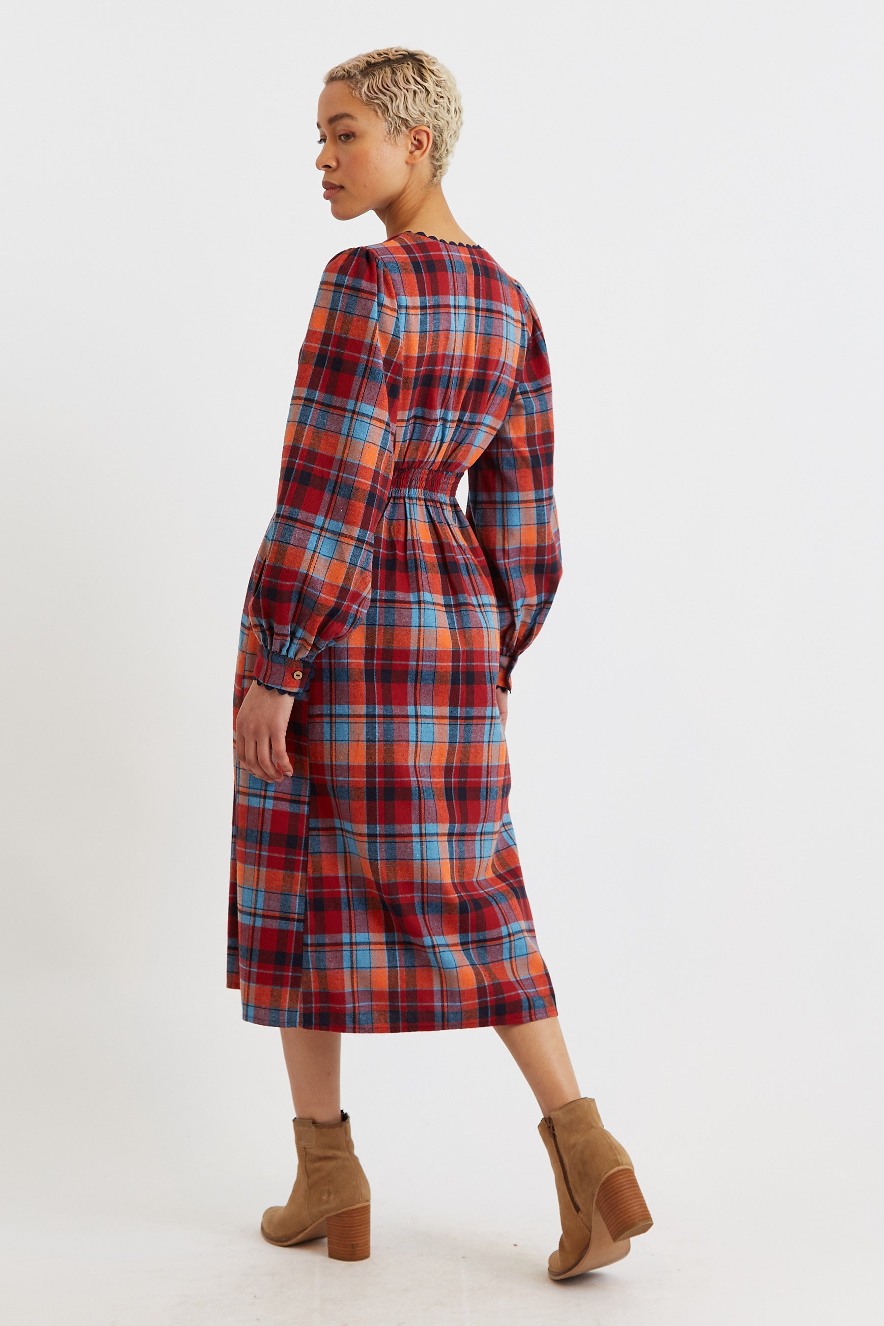 Marize New Tartan Long Sleeve Midi Dress JOY