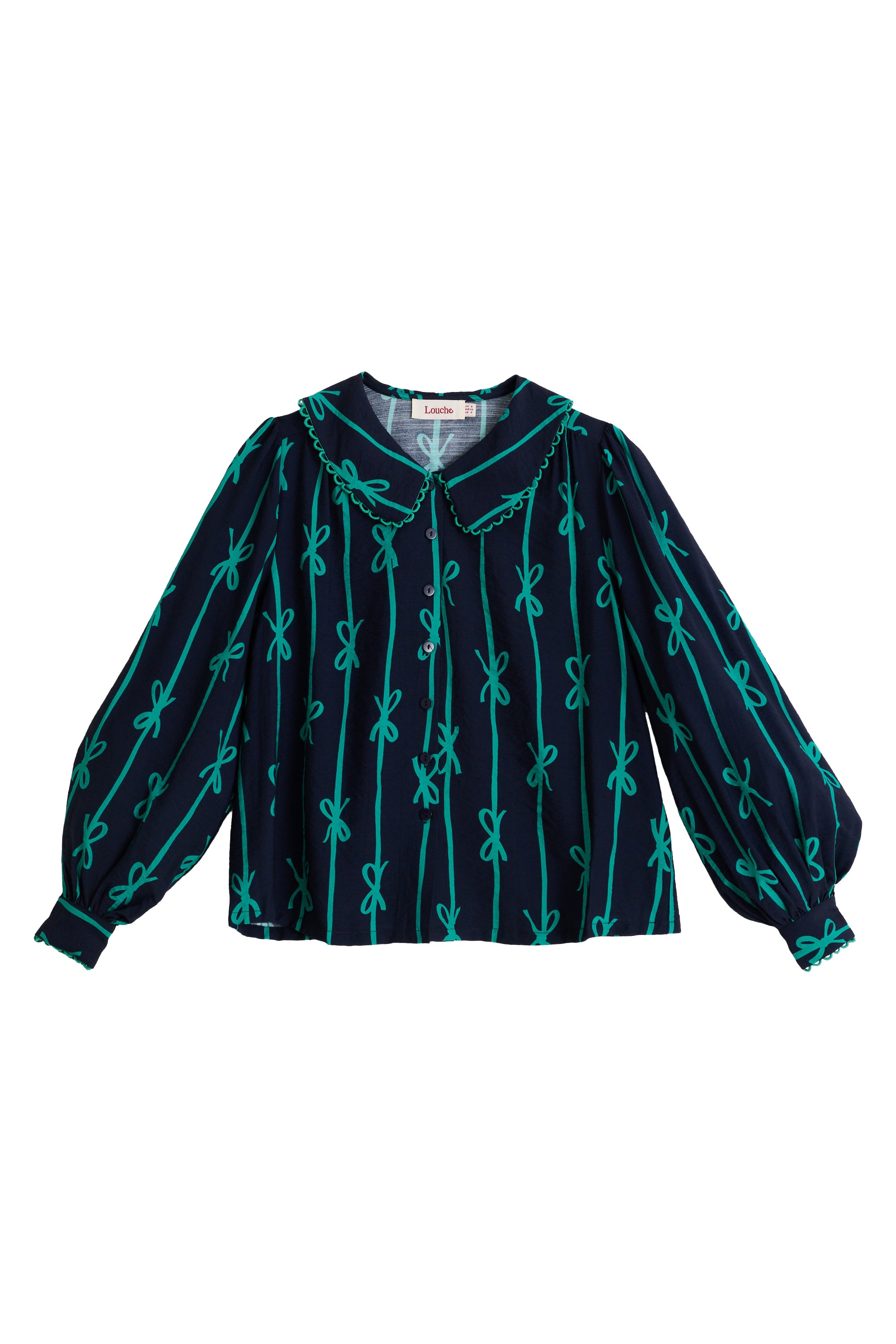 Martta Tie Up Lace Trimmed Collar Blouse - Navy - Styled