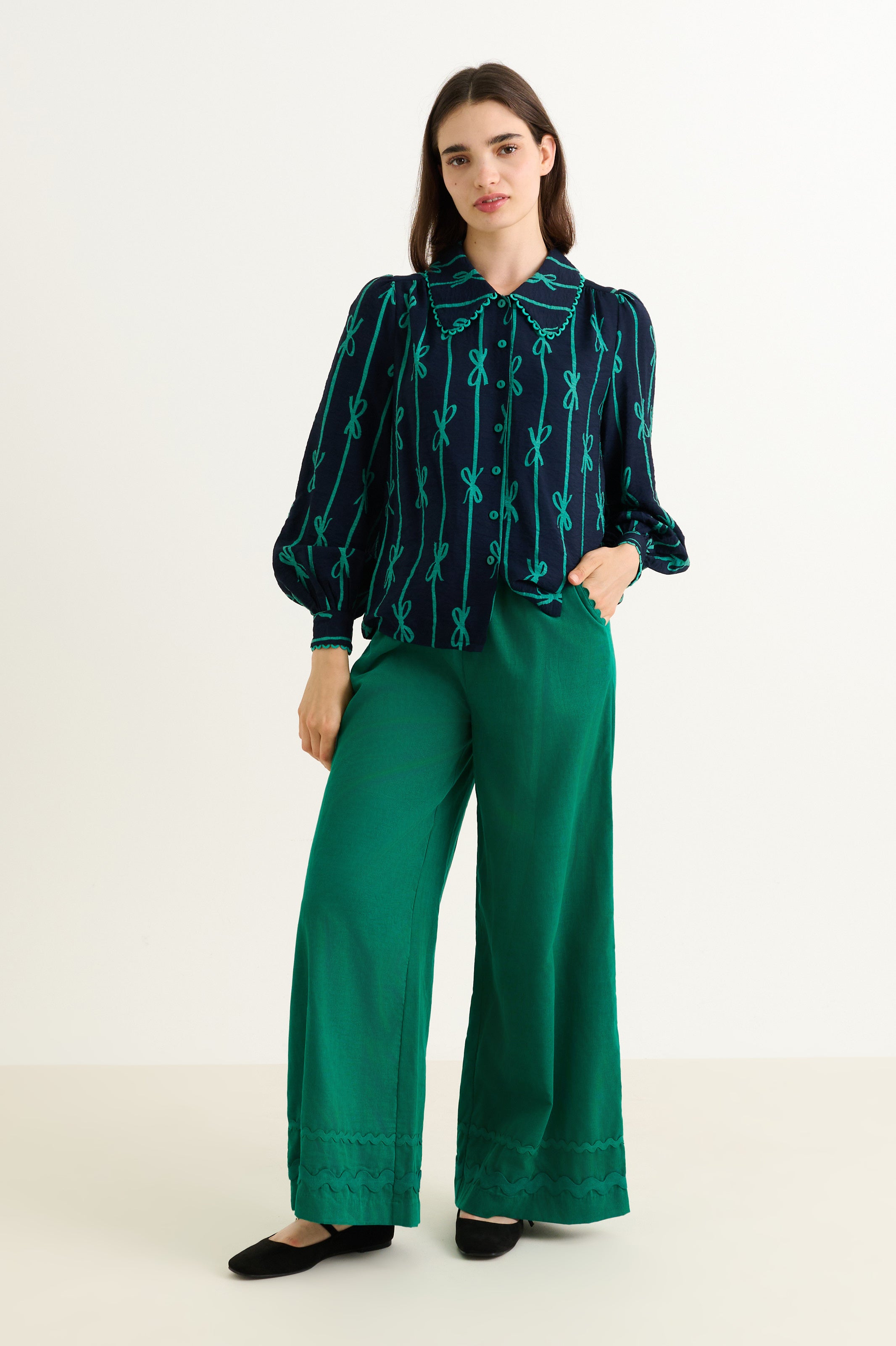 Martta Tie Up Lace Trimmed Collar Blouse - Navy - Detail 3