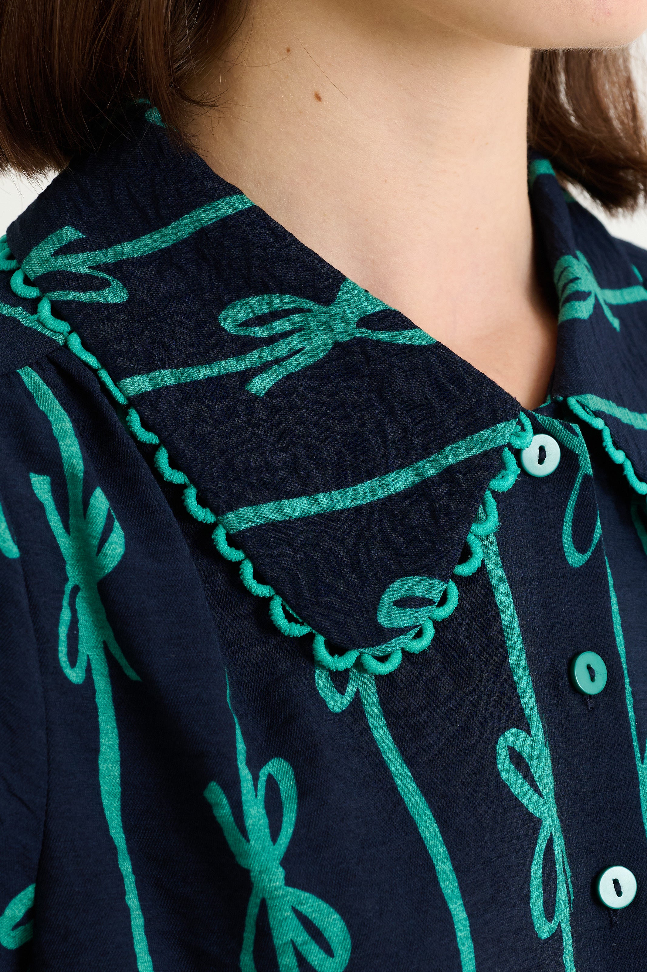Martta Tie Up Lace Trimmed Collar Blouse - Navy - Detail 2