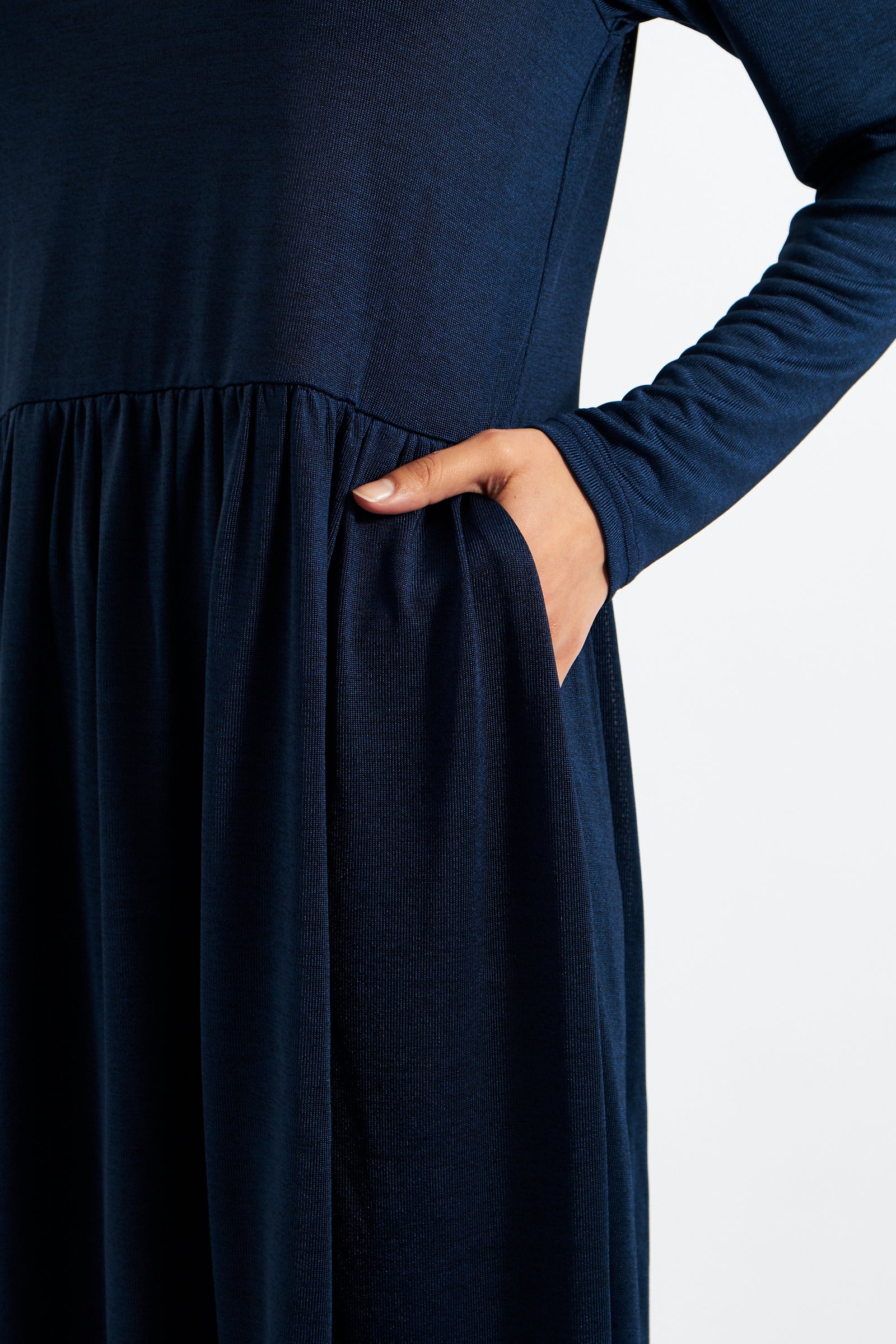 Marylene Marl Throw On Mini Dress in Navy - Detail 3