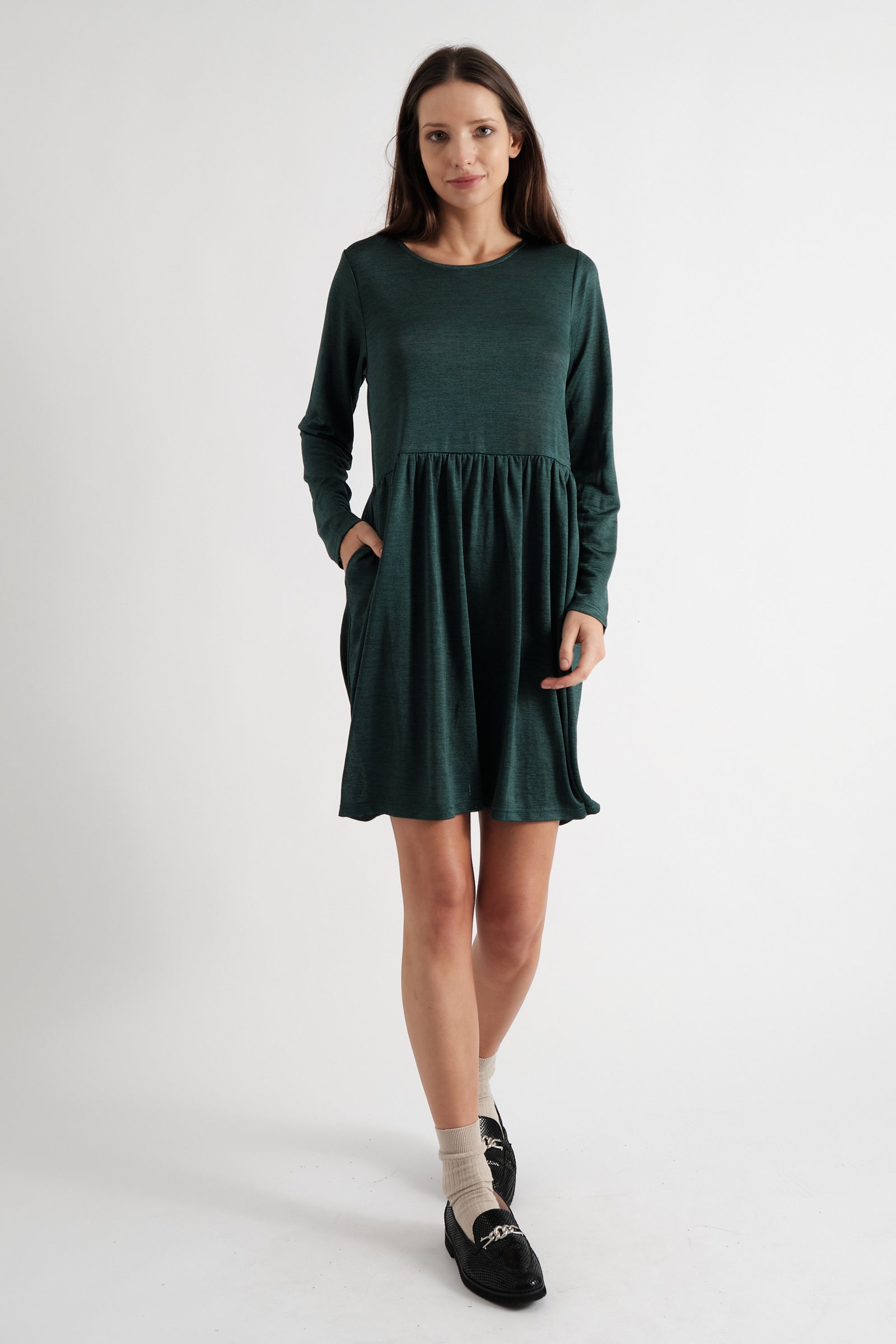 Marylene Marl Throw On Mini Dress in Green - Detail 2