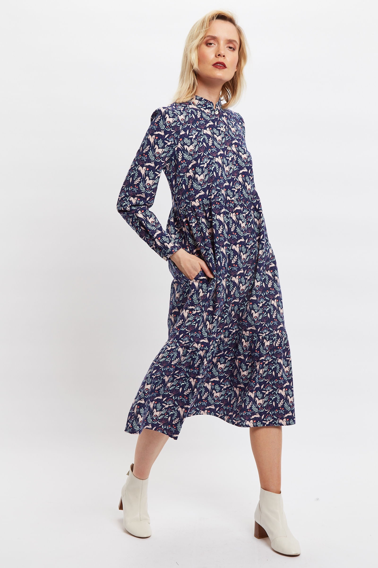 Macha Magic Forest Print Long Sleeve Tiered Midi Dress - Detail 2