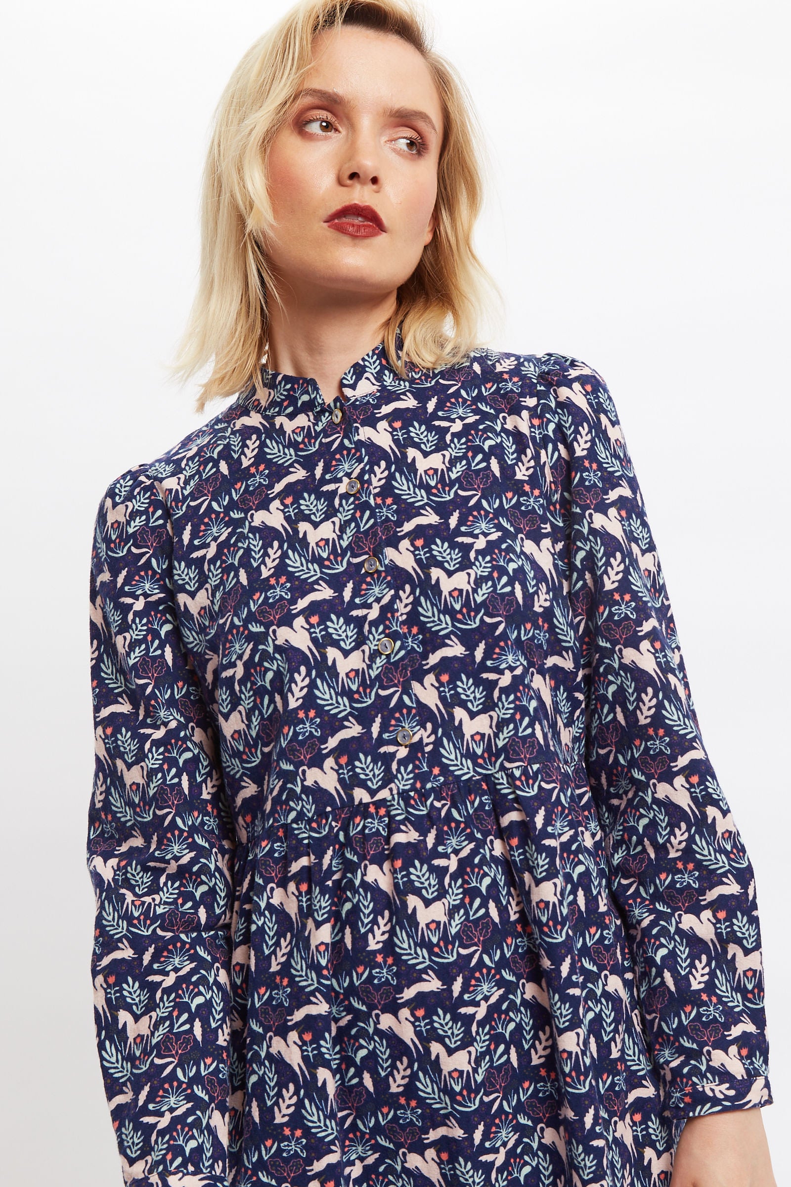 Macha Magic Forest Print Long Sleeve Tiered Midi Dress - Detail 1