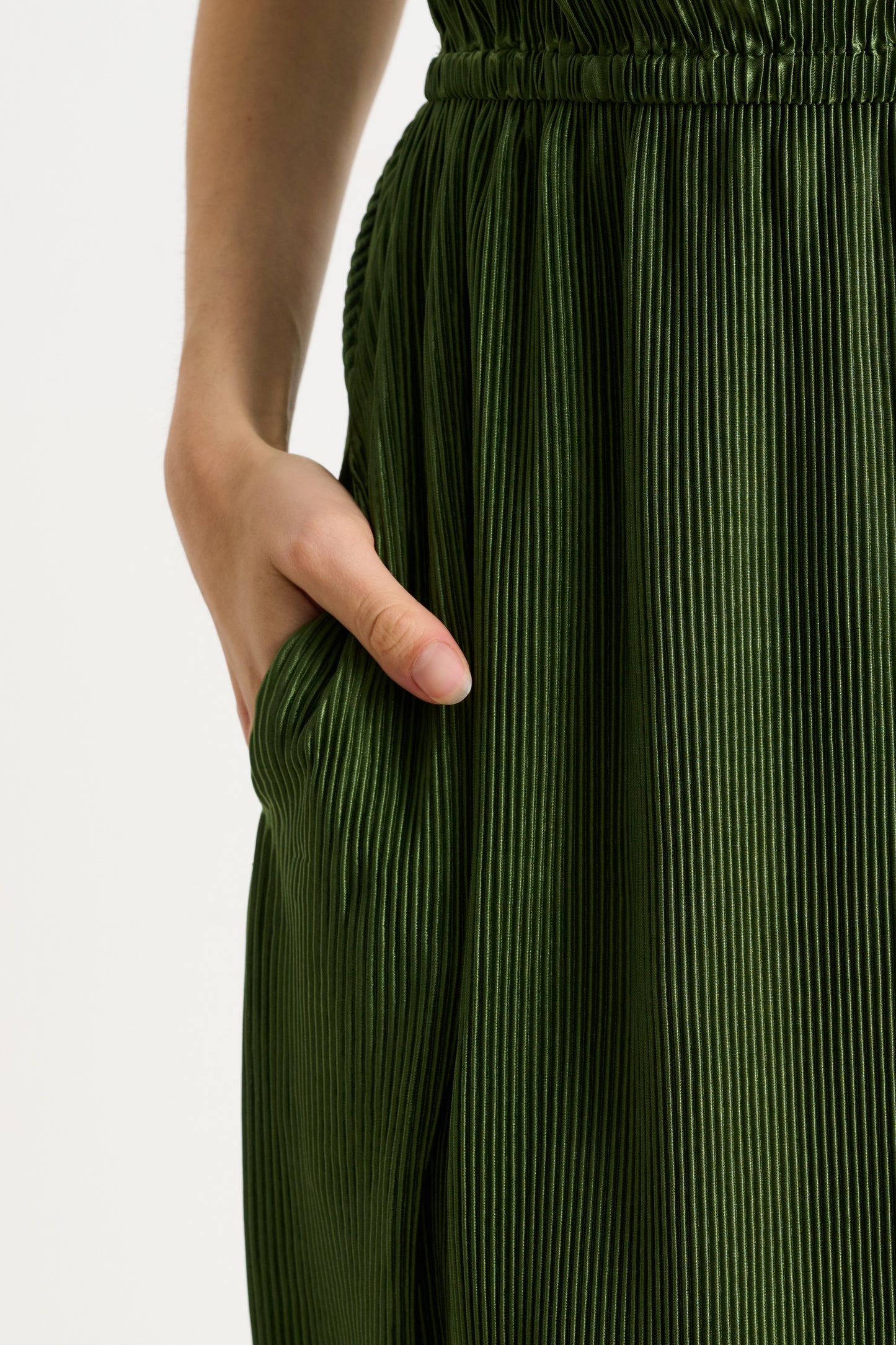 Mayra Pleat Sage Strappy Maxi Dress