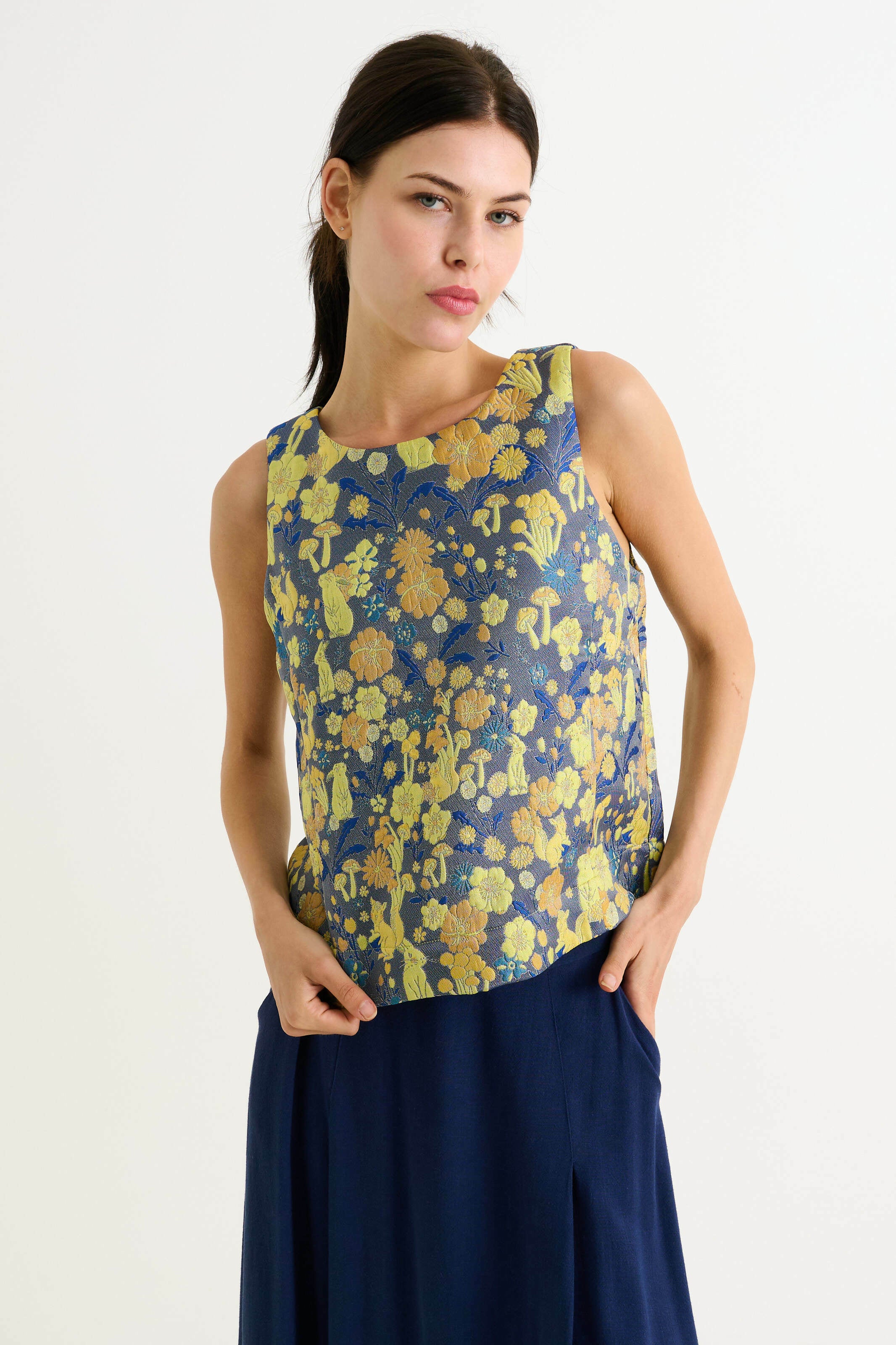 Mea Fairytale Jacquard Sleeveless Top - Yellow